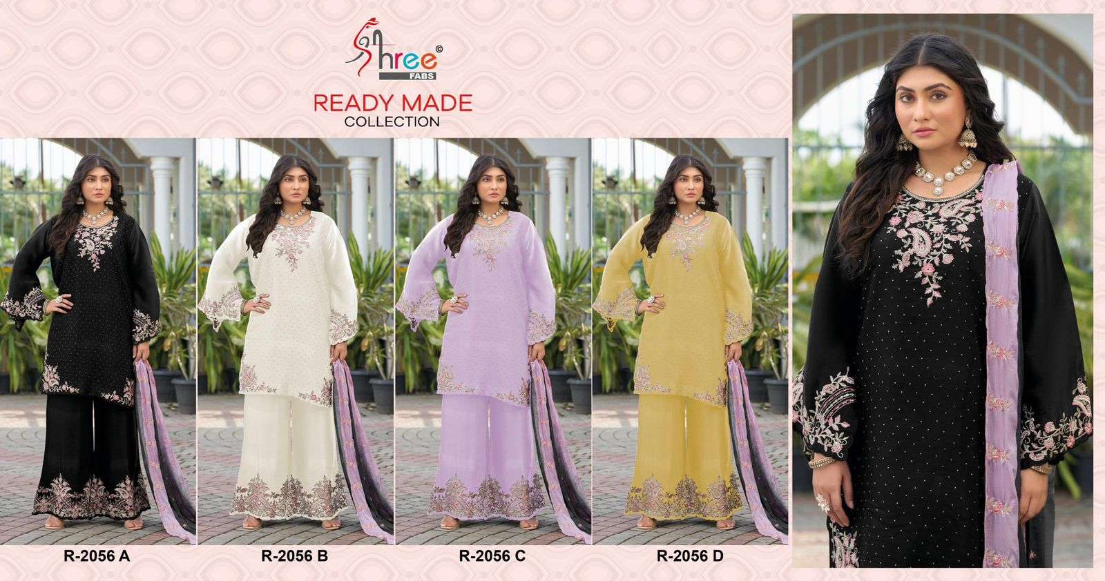 2056 by shree fabs colors satin silk designer readymade plazo suit wholesale price surat