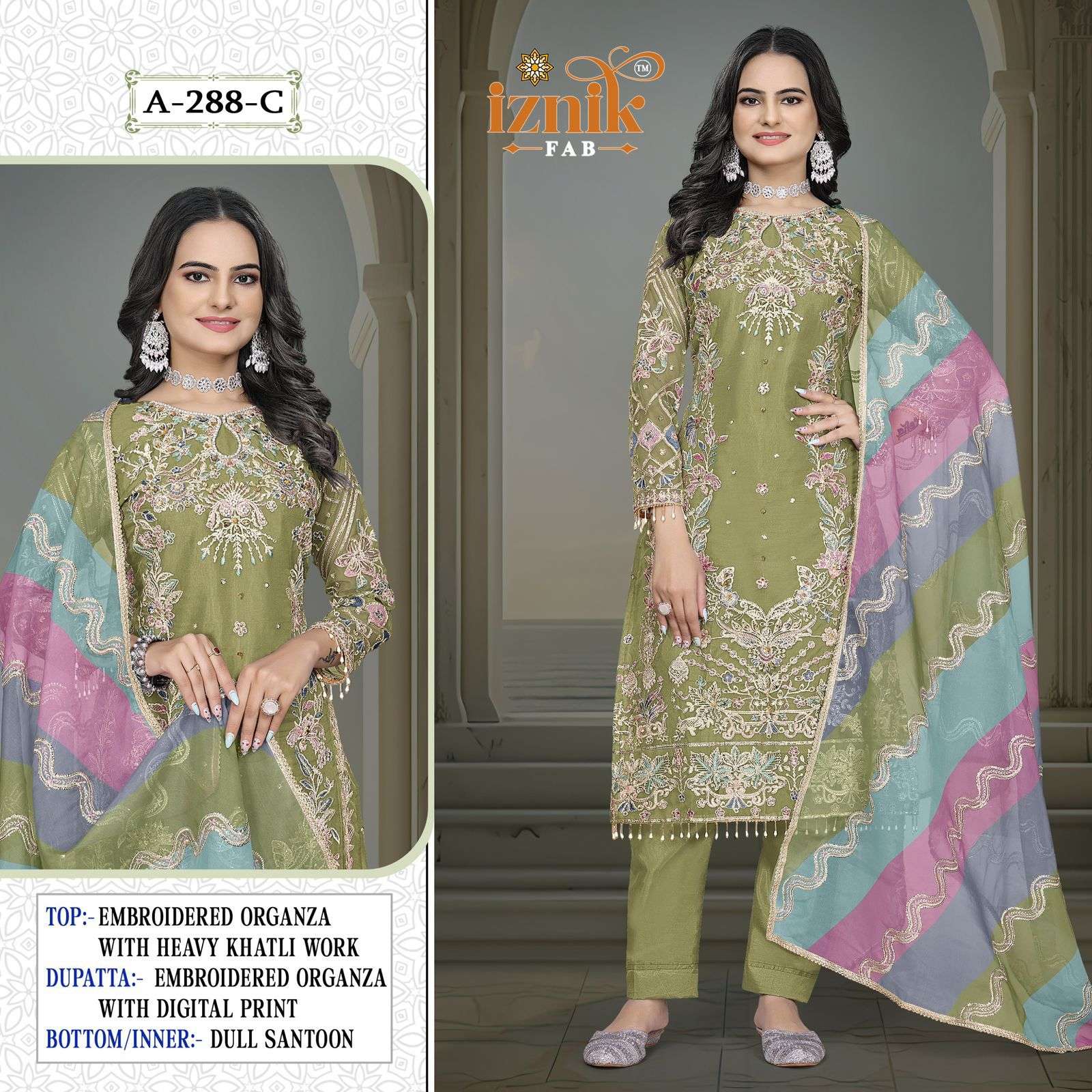 288  by iznik colors organza with fancy embroidered suit wholesale price surat