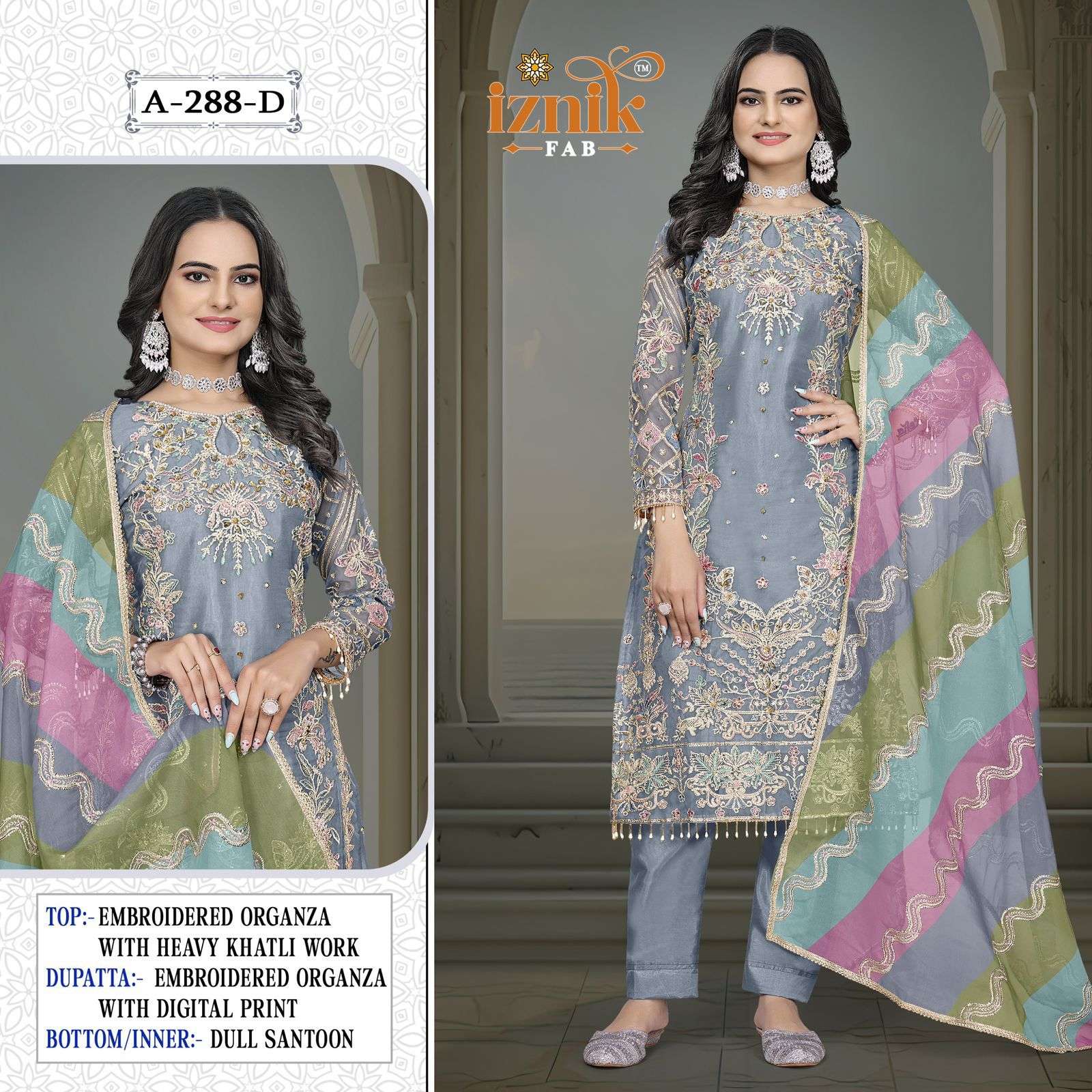 288  by iznik colors organza with fancy embroidered suit wholesale price surat