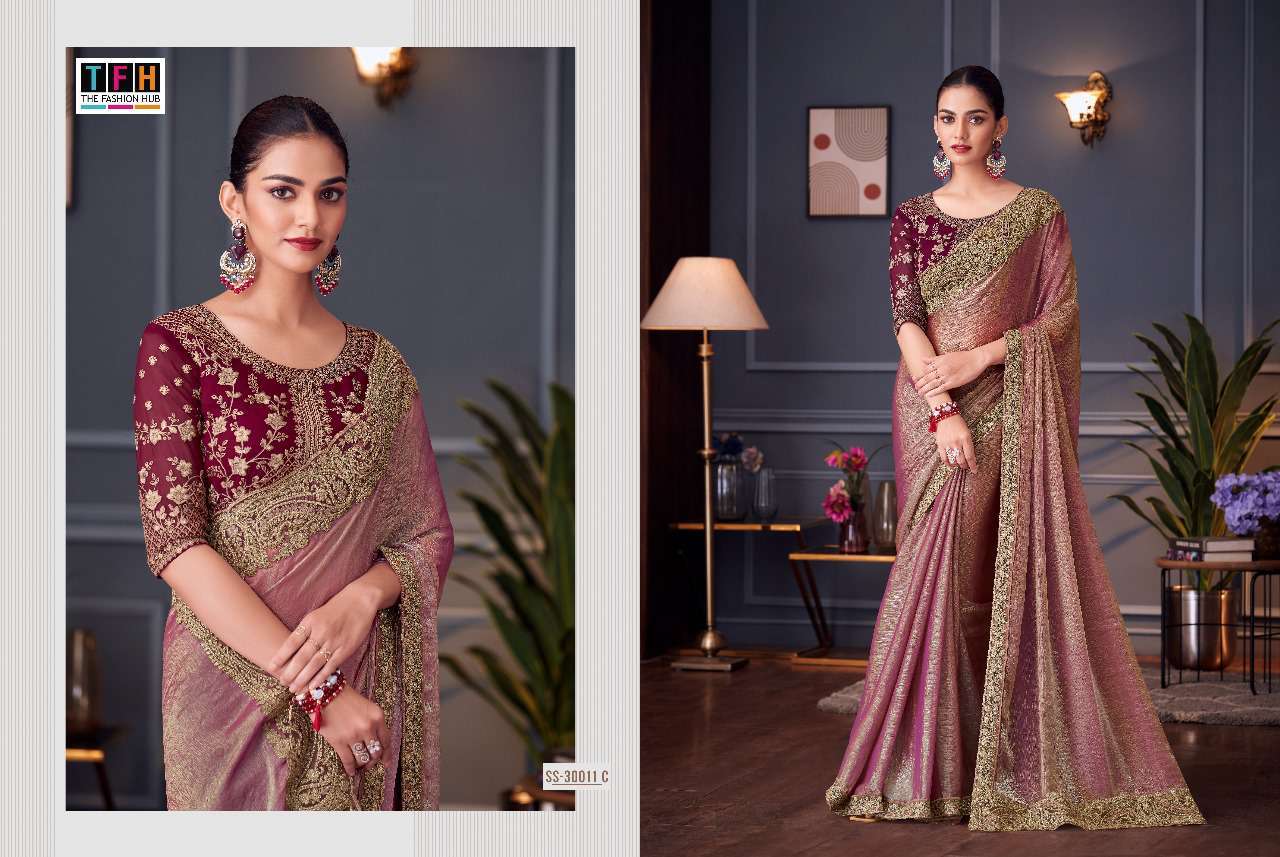 30011 by tfh colors latest designer silk saree wholesale price surat