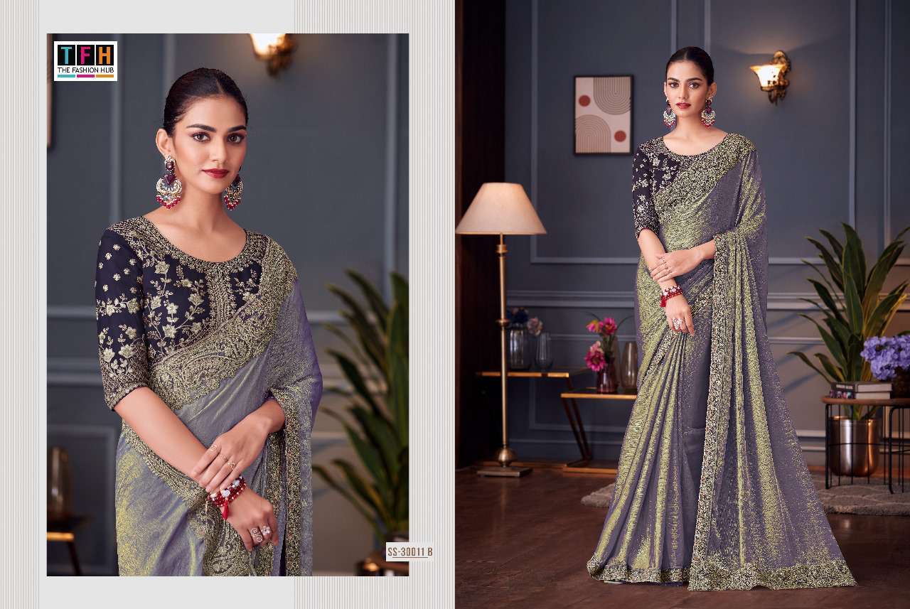 30011 by tfh colors latest designer silk saree wholesale price surat