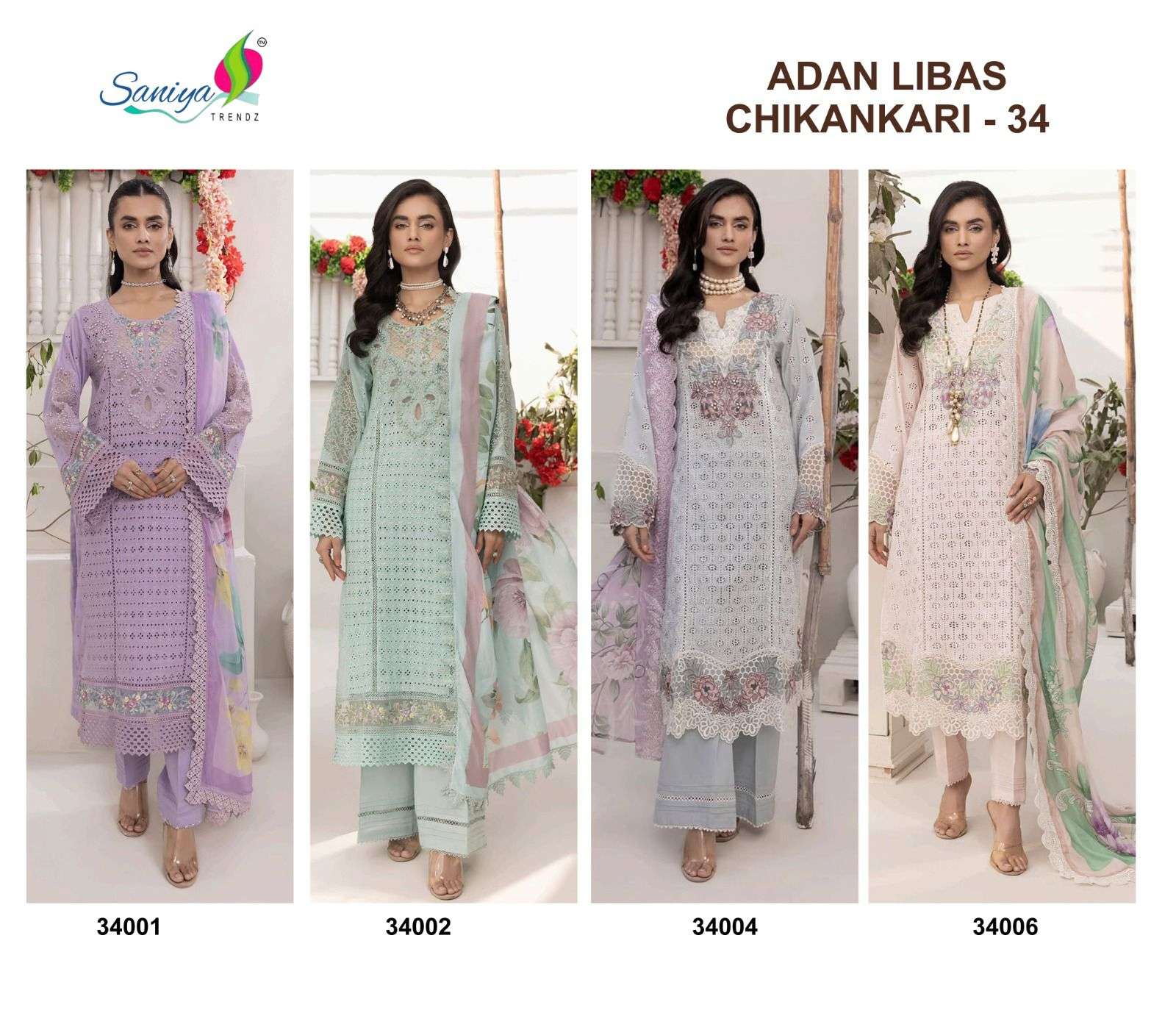 adan libas vol-34 by saniya trendz colors fancy embroiderd cotton salwar kameez wholesale price surat