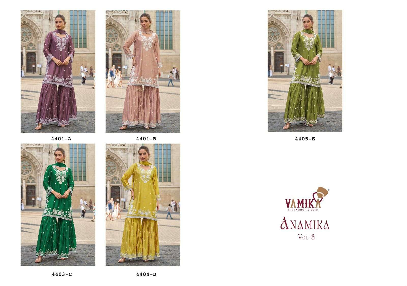 anamika vol-3 by vamika 44041 colors chinon designer readymade sarara suit wholesale price surat