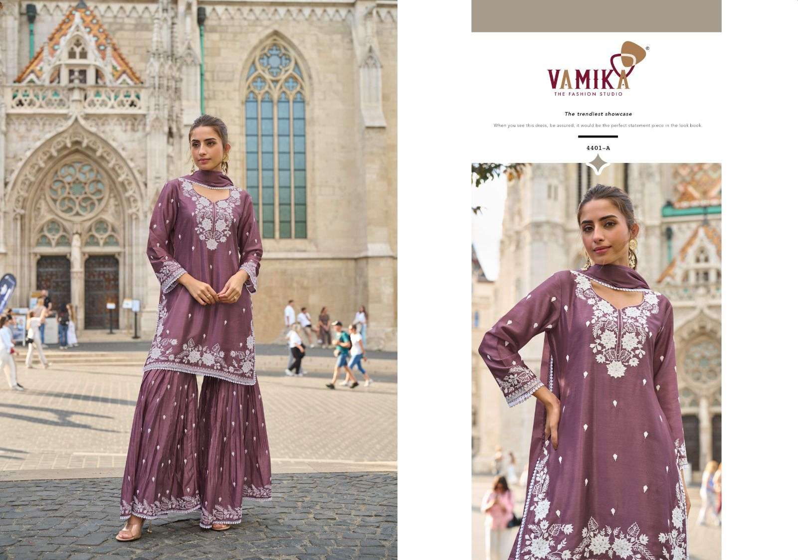 anamika vol-3 by vamika 44041 colors chinon designer readymade sarara suit wholesale price surat
