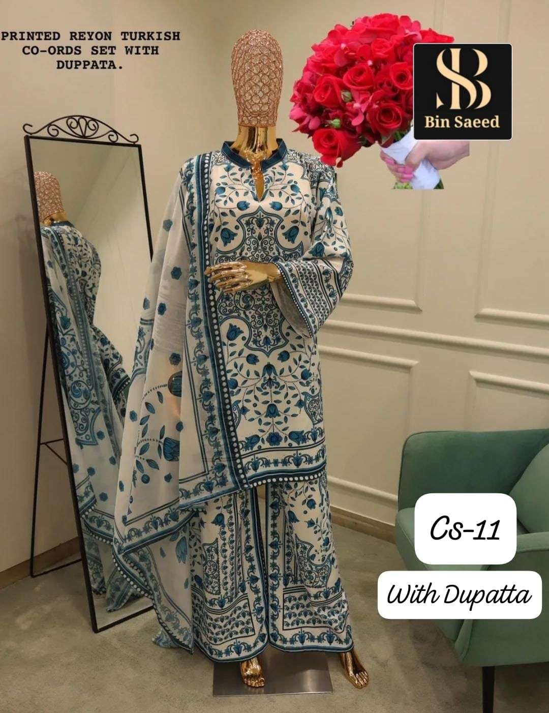 bin saeed vol-11 by sapphire satin digital printed designer cord set wholesale price surat