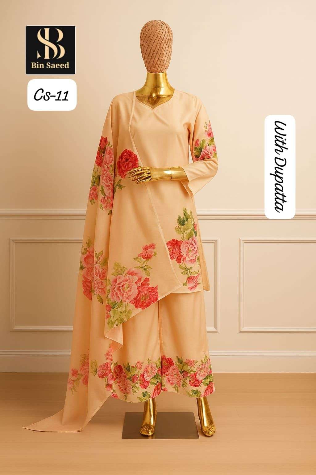 bin saeed vol-11 by sapphire satin digital printed designer cord set wholesale price surat