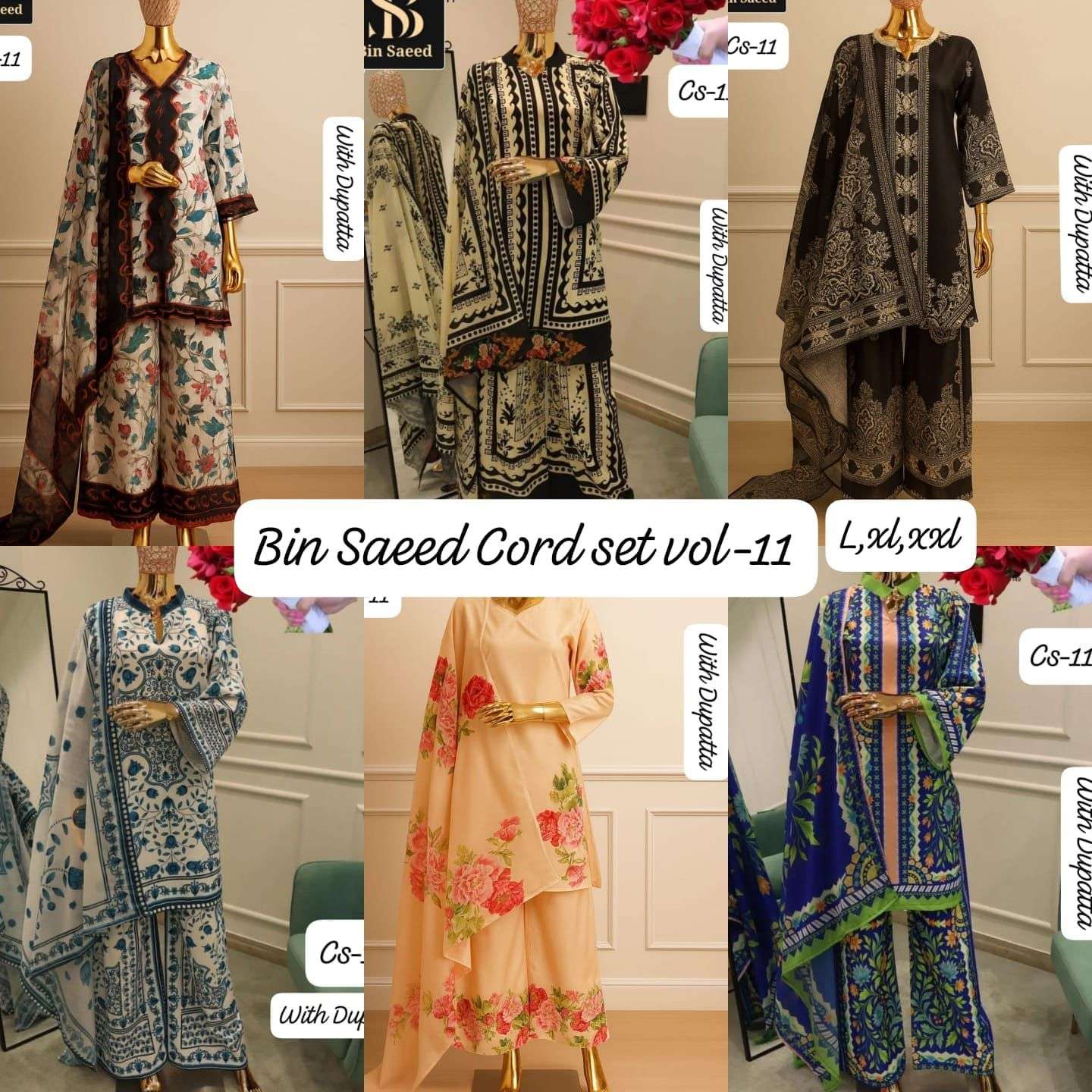 bin saeed vol-11 by sapphire satin digital printed designer cord set wholesale price surat