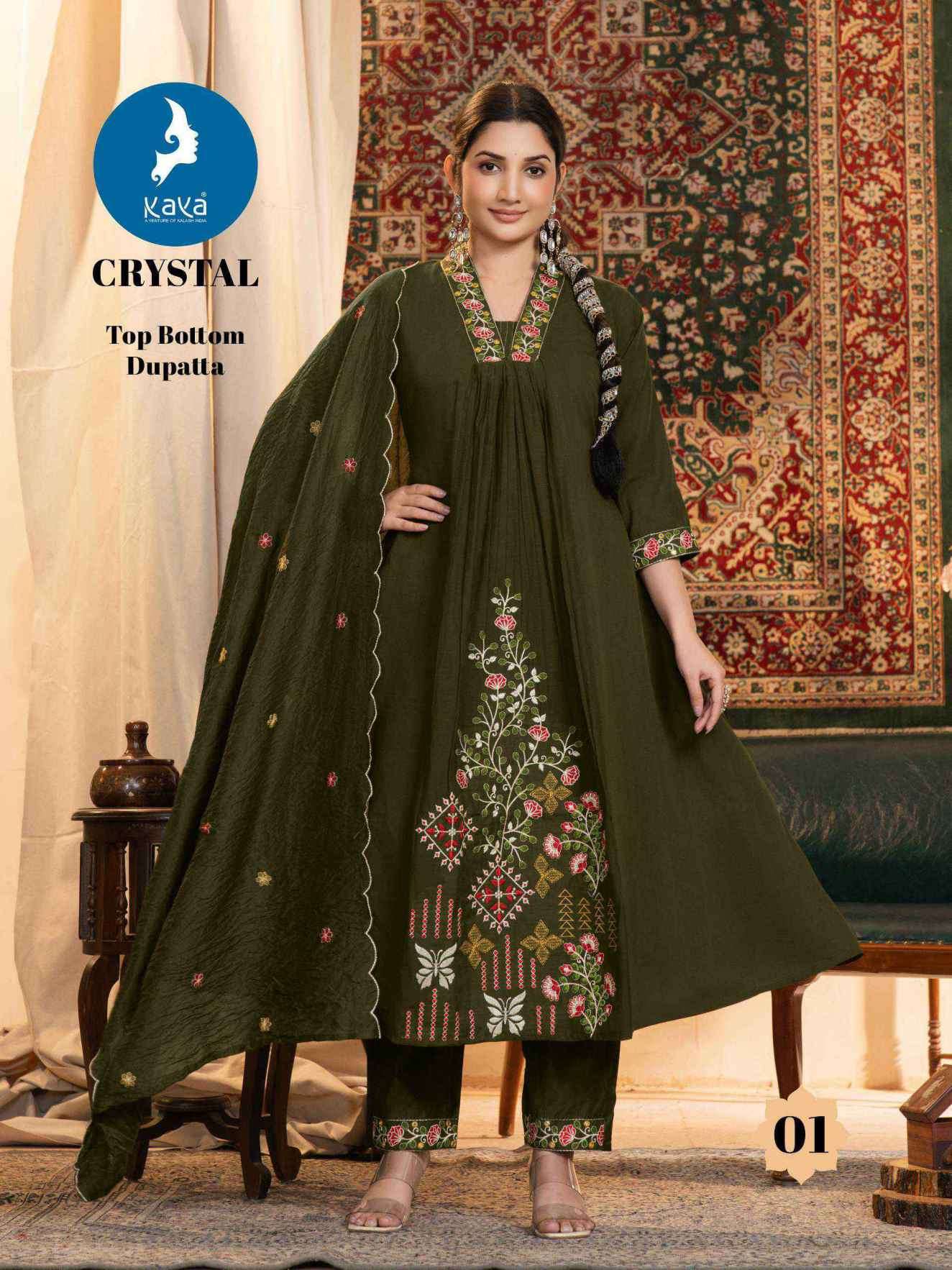 crystal by kaya colors latest designer chanderi anarkali style readymade salwar kameez wholesale price surat