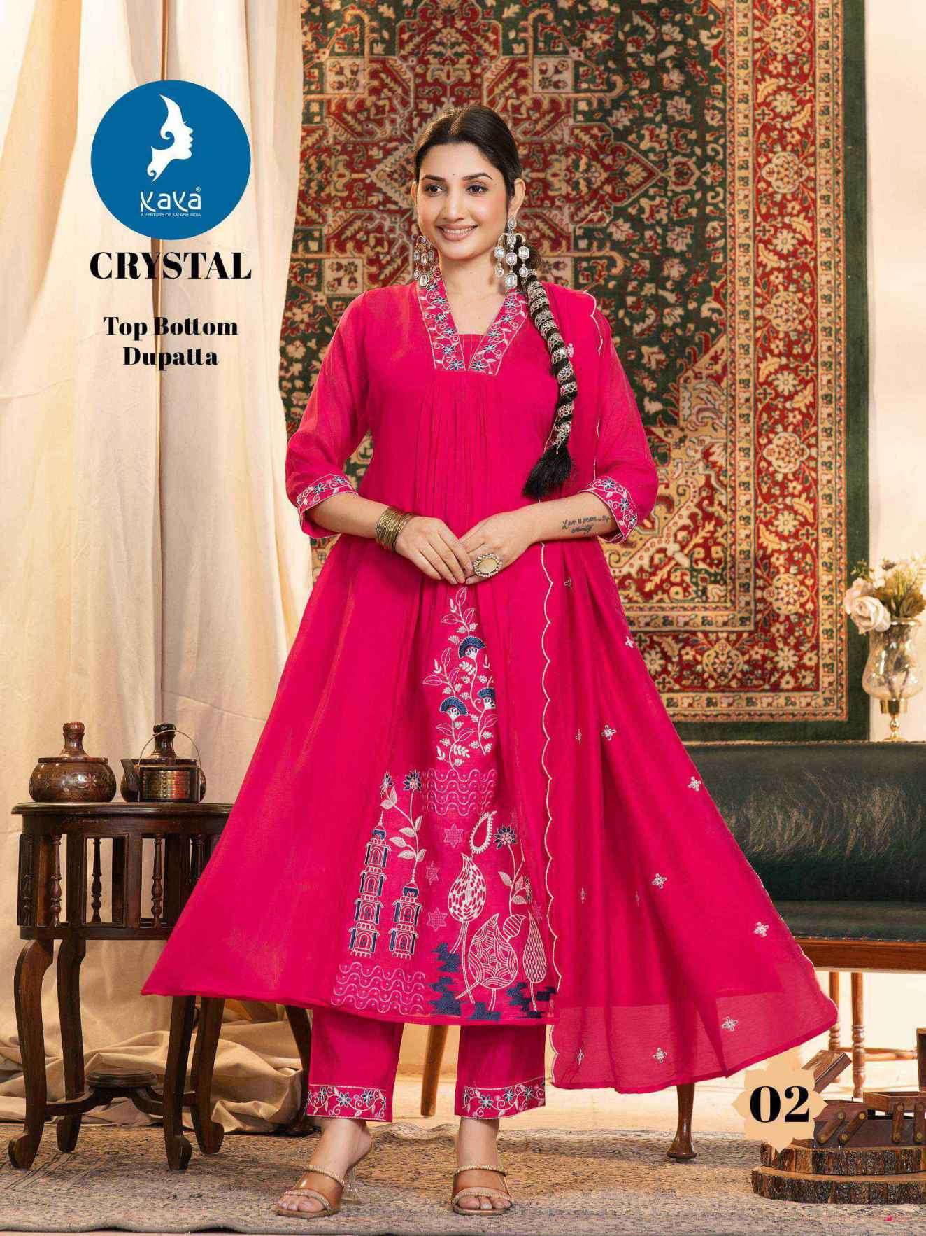 crystal by kaya colors latest designer chanderi anarkali style readymade salwar kameez wholesale price surat