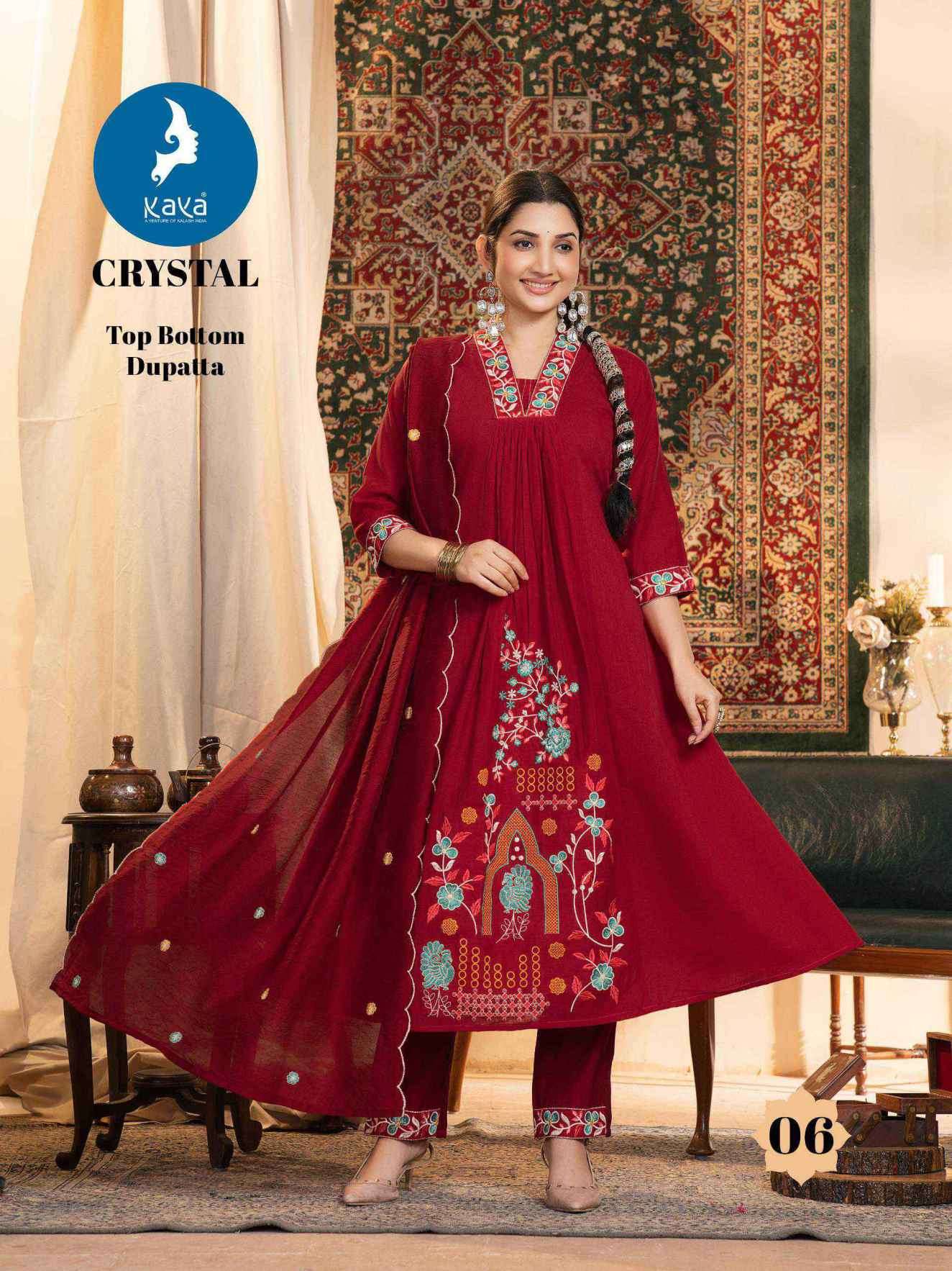 crystal by kaya colors latest designer chanderi anarkali style readymade salwar kameez wholesale price surat