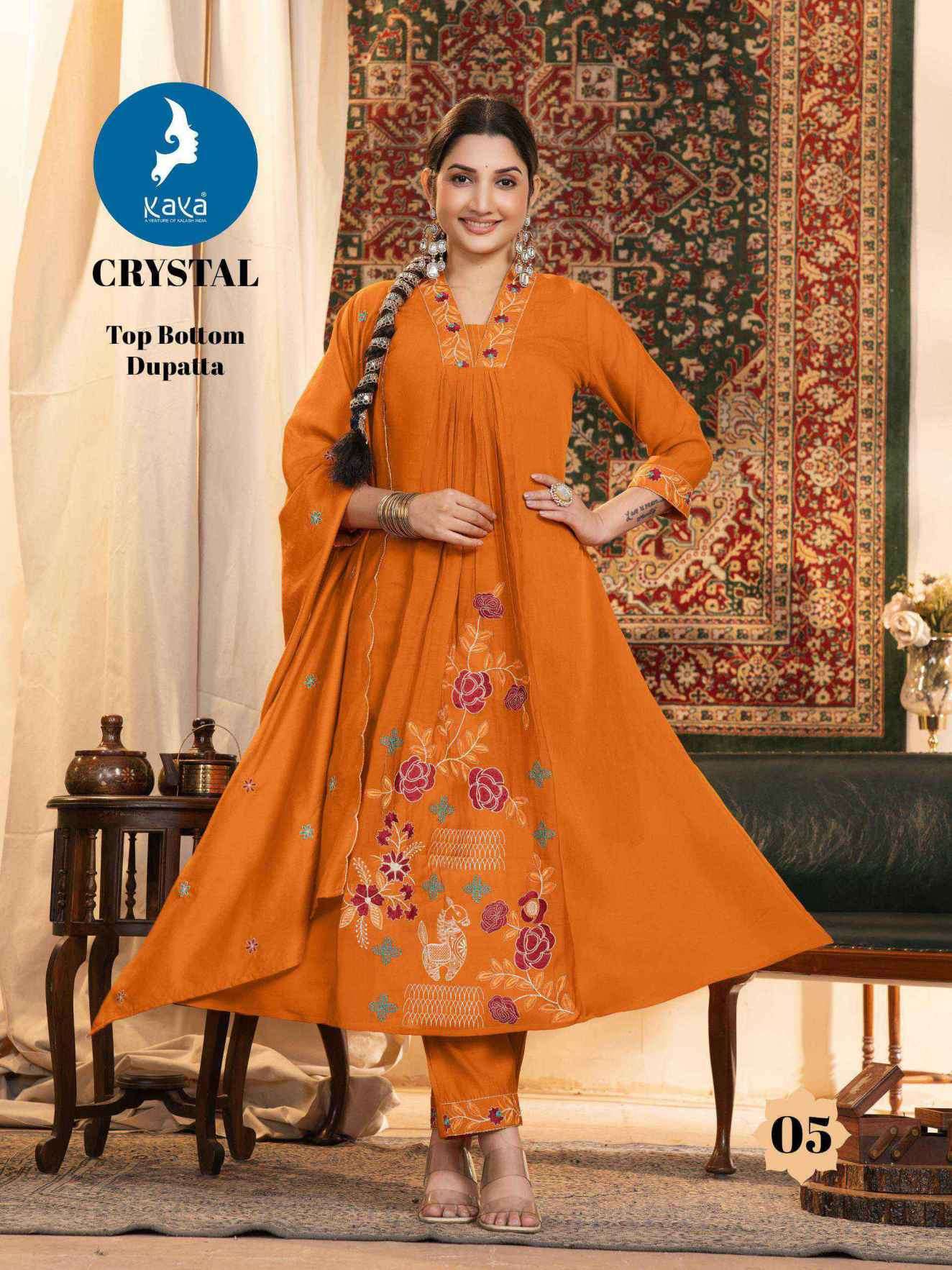 crystal by kaya colors latest designer chanderi anarkali style readymade salwar kameez wholesale price surat