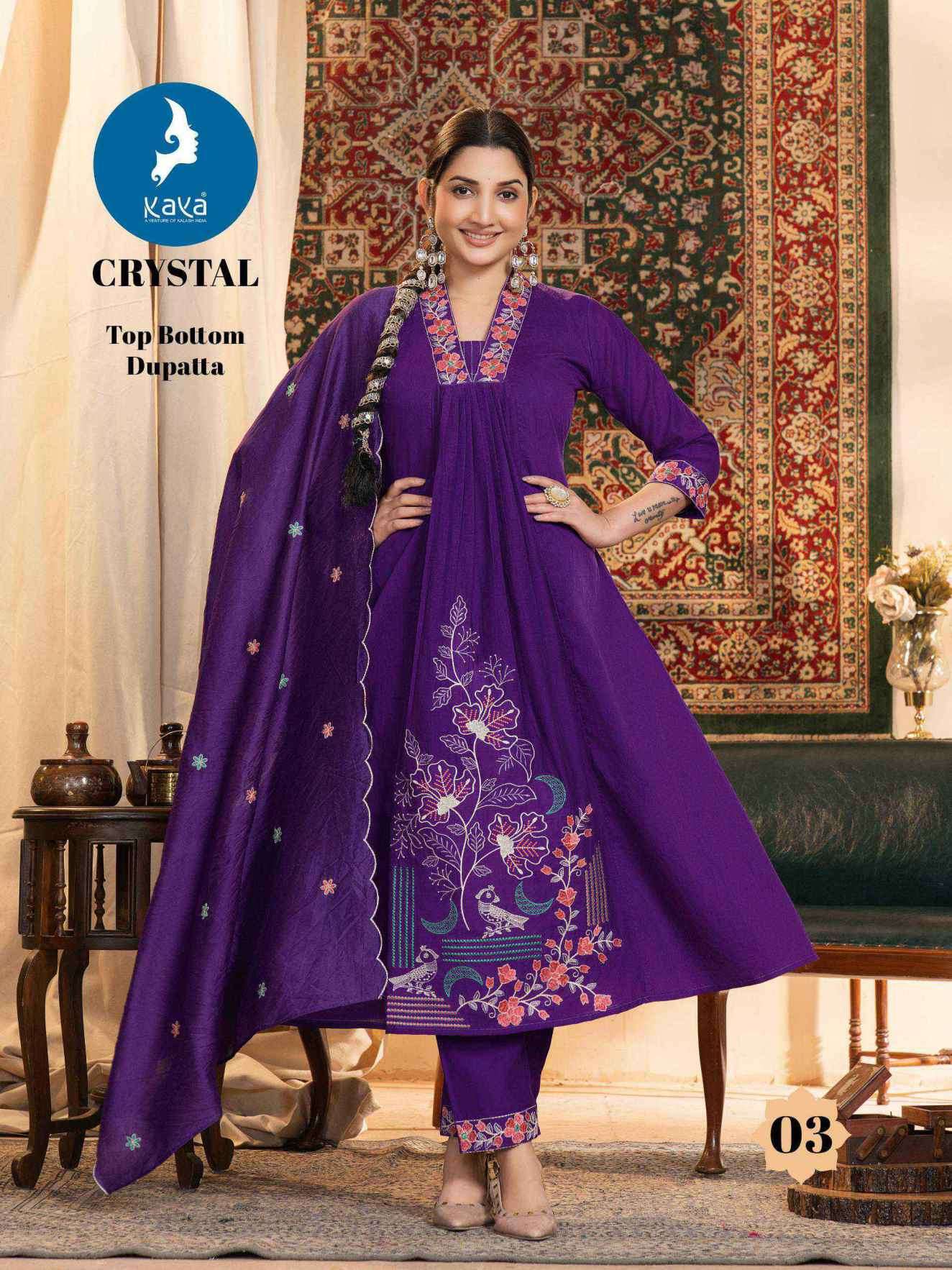 crystal by kaya colors latest designer chanderi anarkali style readymade salwar kameez wholesale price surat