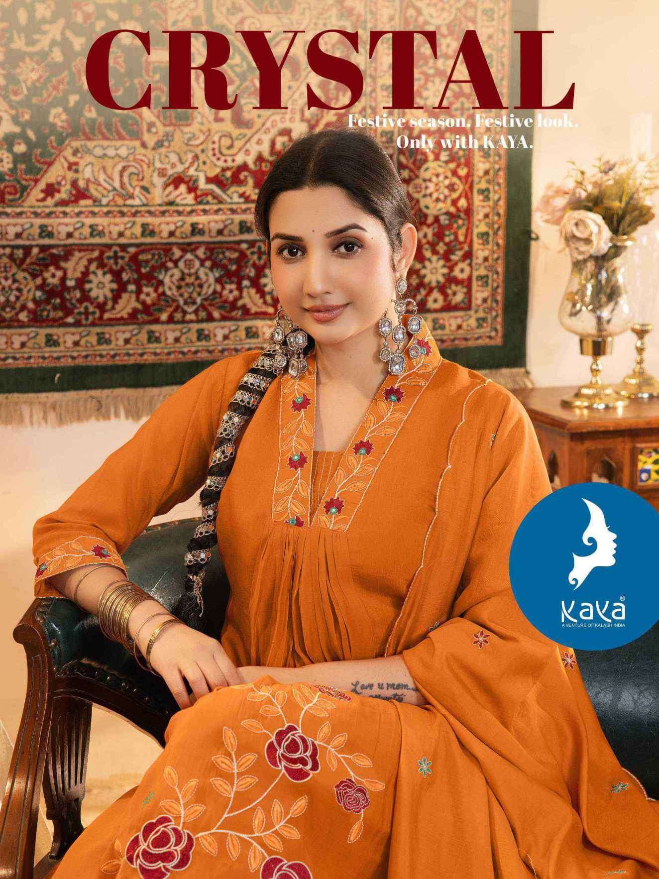 crystal by kaya colors latest designer chanderi anarkali style readymade salwar kameez wholesale price surat
