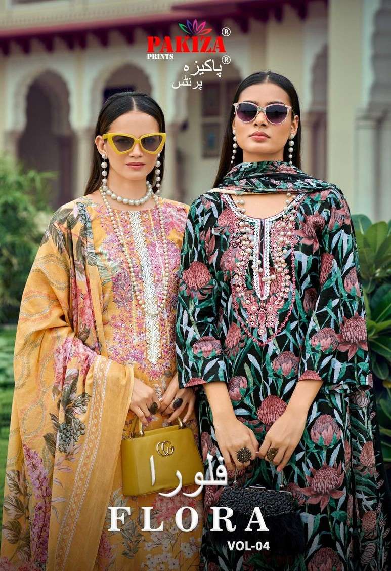 flora vol-4 by pakiza print colors lawn with heavy kashmirir work salwar kameez wholesale price surat