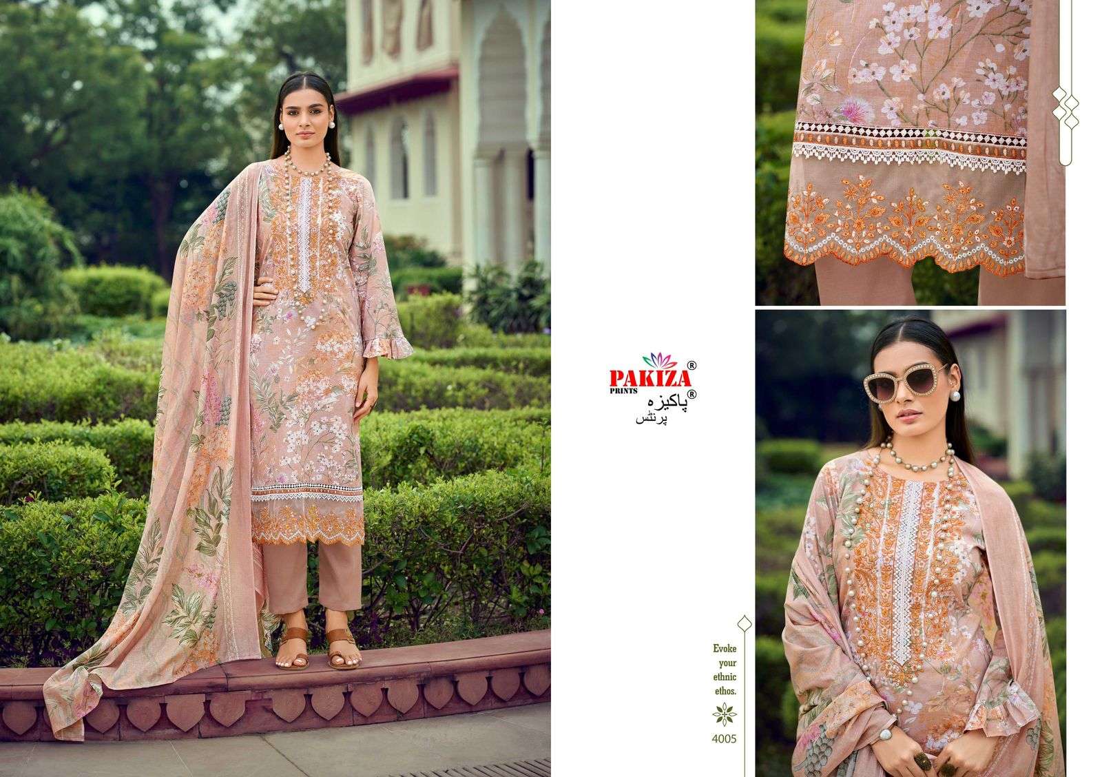 flora vol-4 by pakiza print colors lawn with heavy kashmirir work salwar kameez wholesale price surat