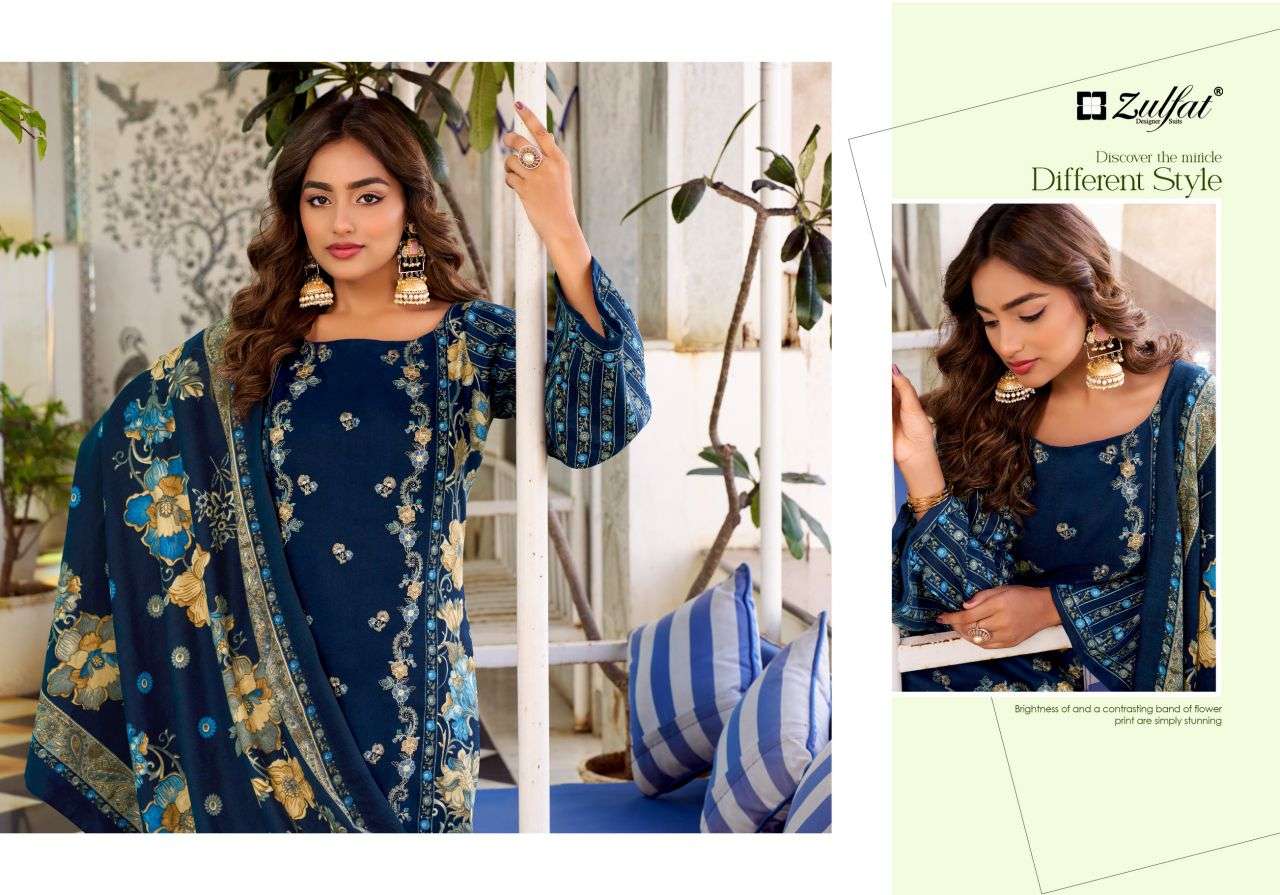 humaira by zulfat designer suit colors heavy embroidered pashmina salwar kameez wholeslae price surat