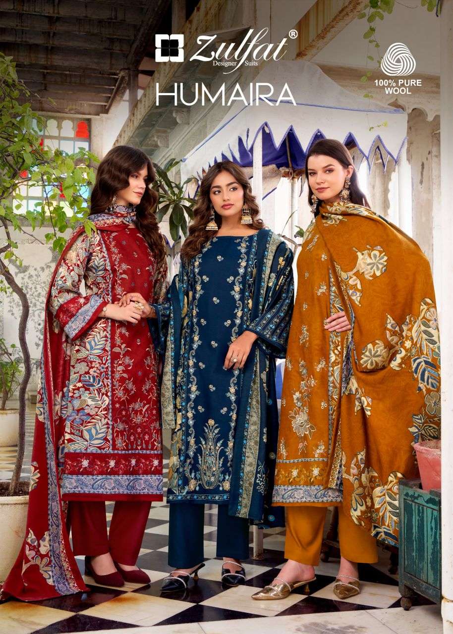 humaira by zulfat designer suit colors heavy embroidered pashmina salwar kameez wholeslae price surat