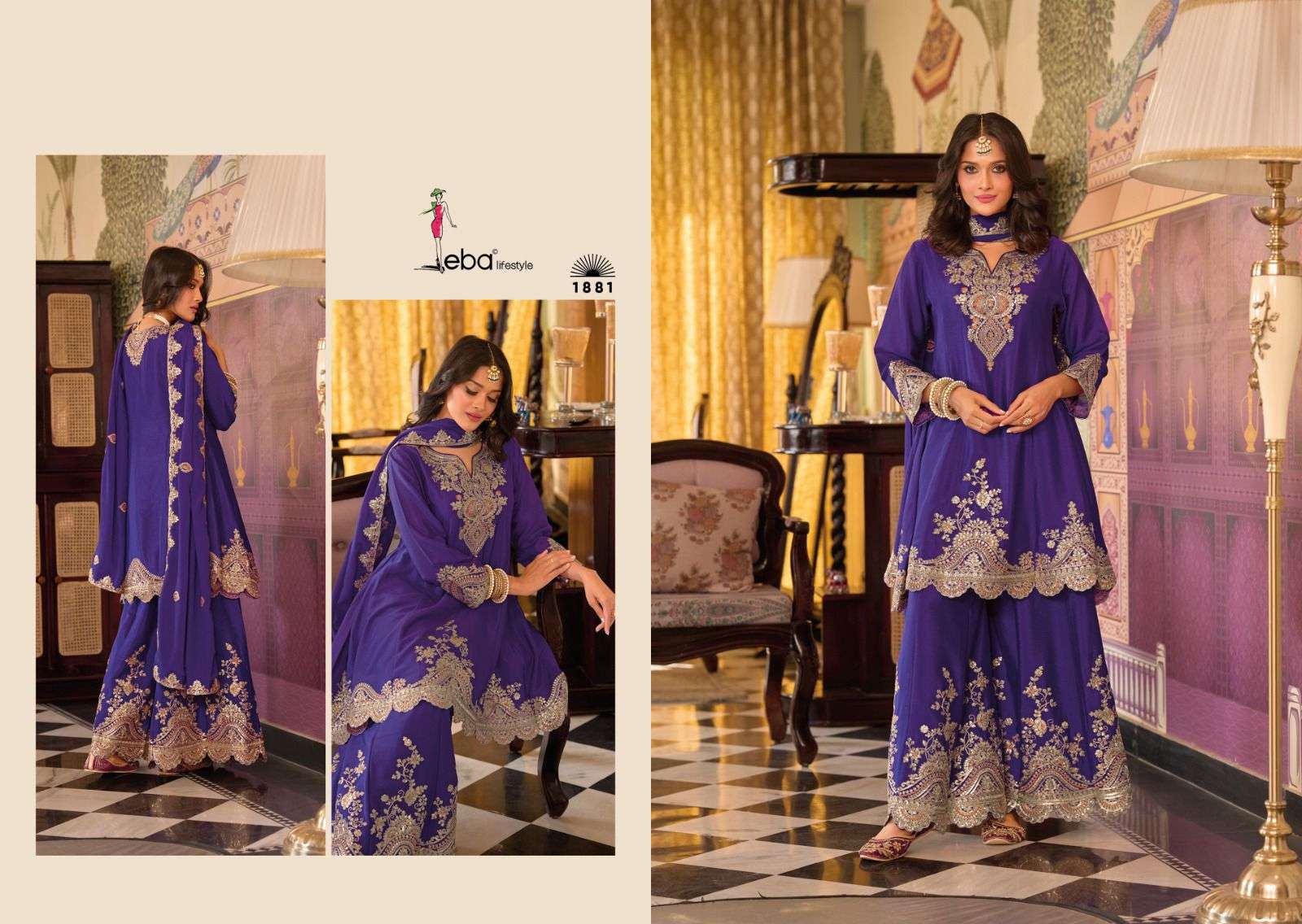 kalista edition by eba lifestyle 1880-1882 series chinon with heavy embroidered plazo suit wholesale price surat