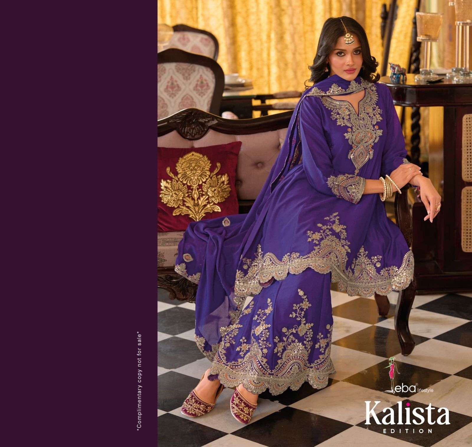 kalista edition by eba lifestyle 1880-1882 series chinon with heavy embroidered plazo suit wholesale price surat