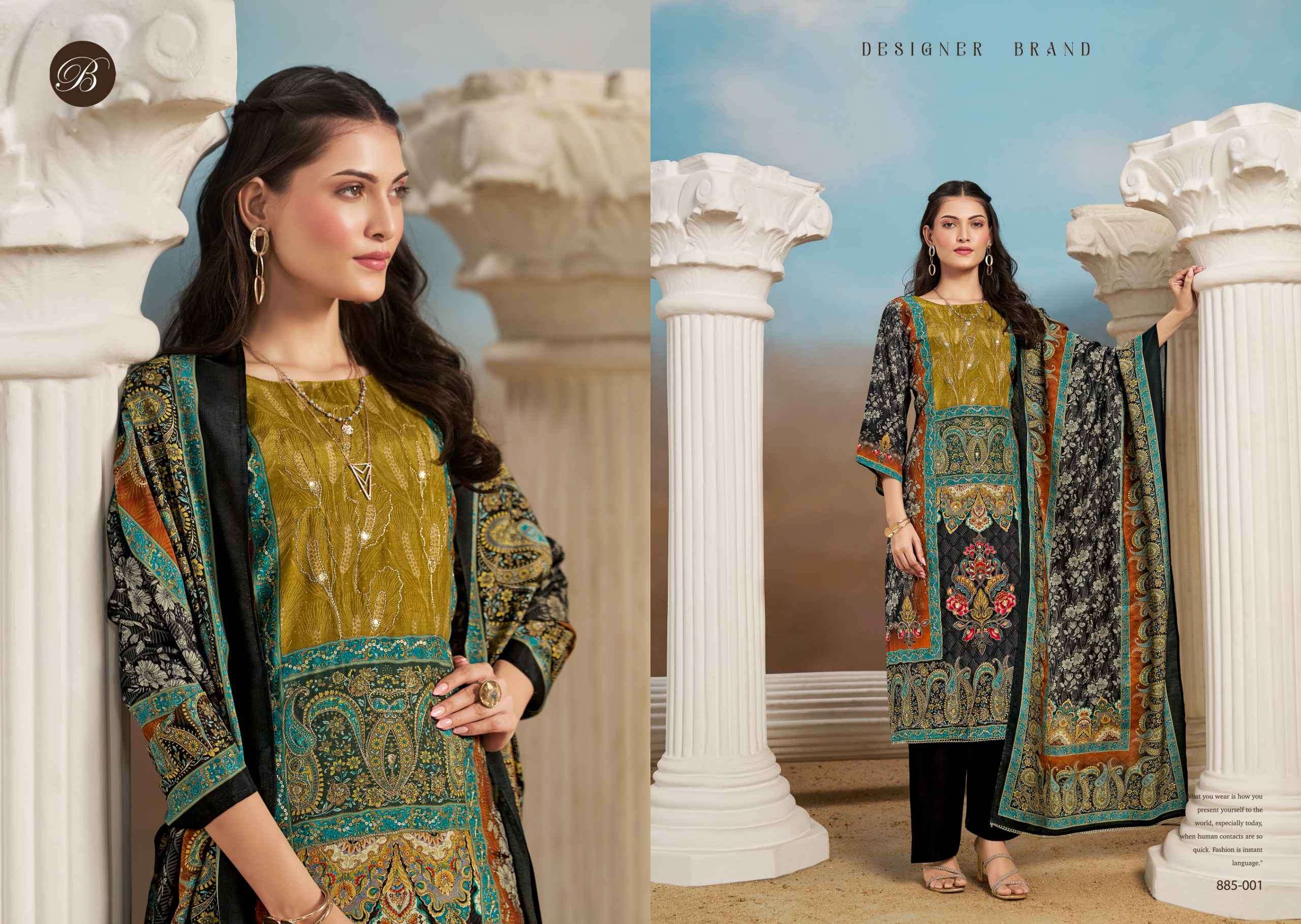 kanika vol-5 by belliza designer colors fancy handwork viscose muslin suit wholesale price surat