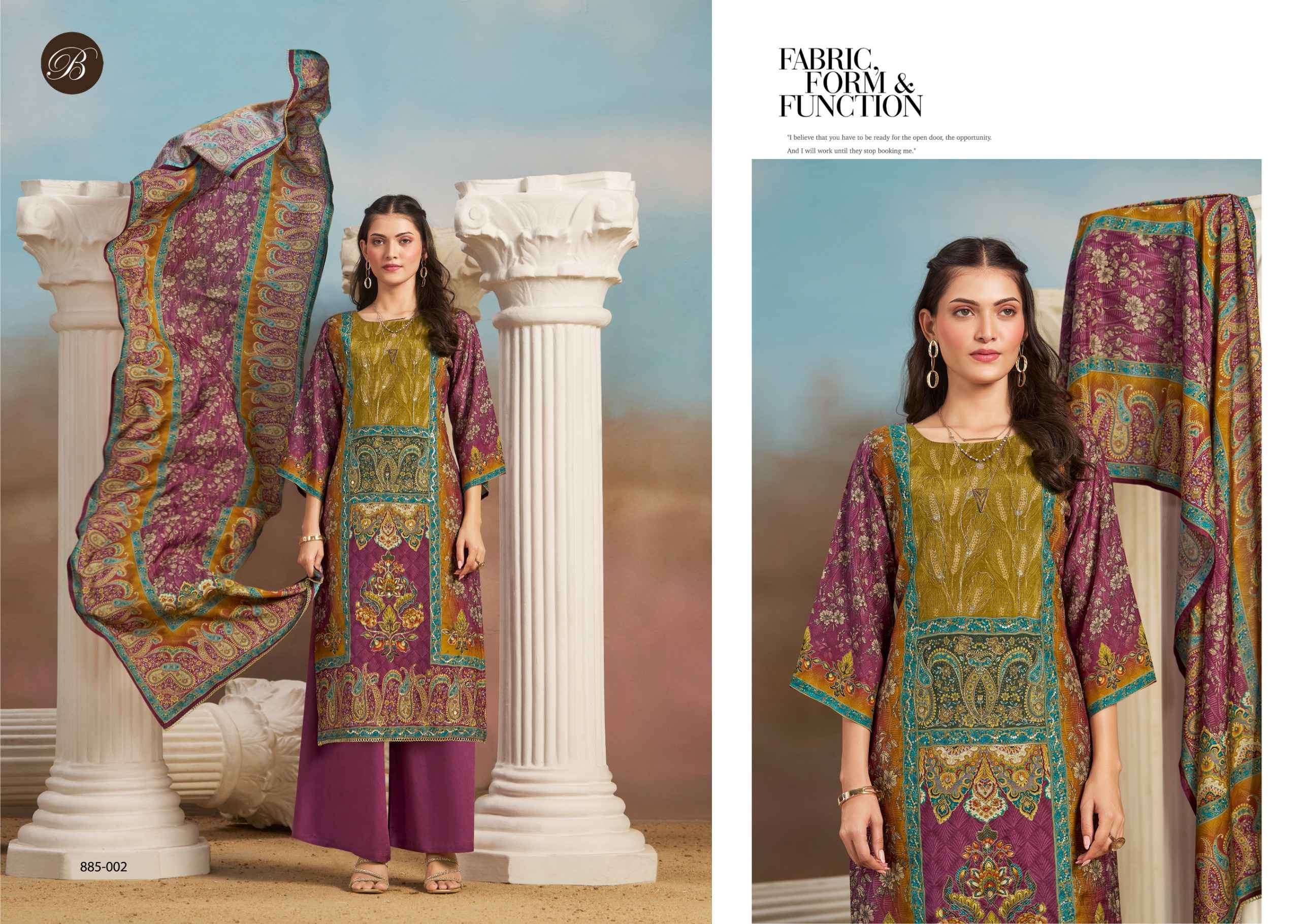 kanika vol-5 by belliza designer colors fancy handwork viscose muslin suit wholesale price surat
