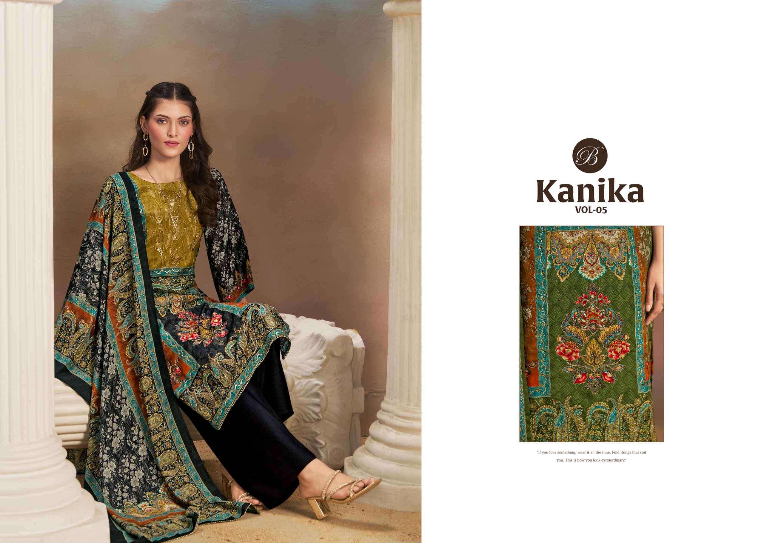 kanika vol-5 by belliza designer colors fancy handwork viscose muslin suit wholesale price surat