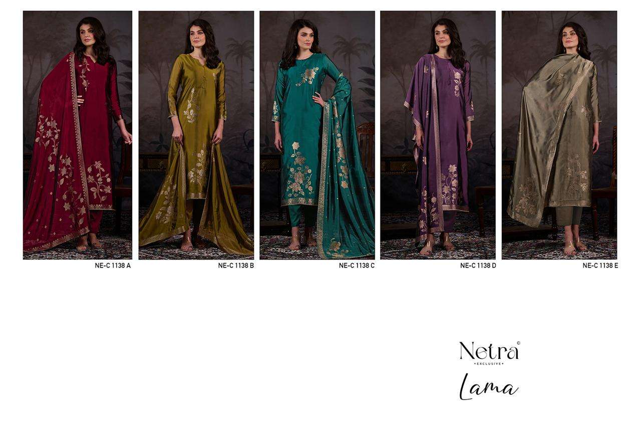 lama by netra 1138 colors fancy handwork visocse woven jacquard salwar kmeeza wholesale price surat