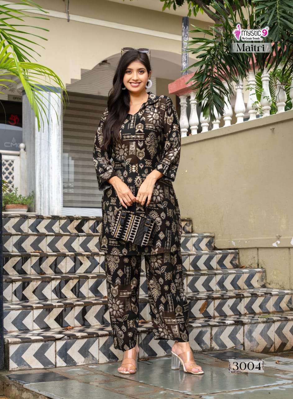 maitri vol-3 by mystic 9 3001-3008 series exclusvie designer vetican printed cord set wholesale price surat