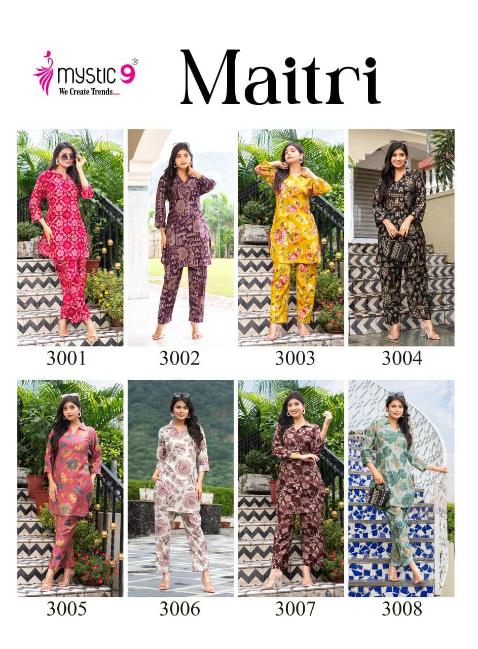 maitri vol-3 by mystic 9 3001-3008 series exclusvie designer vetican printed cord set wholesale price surat