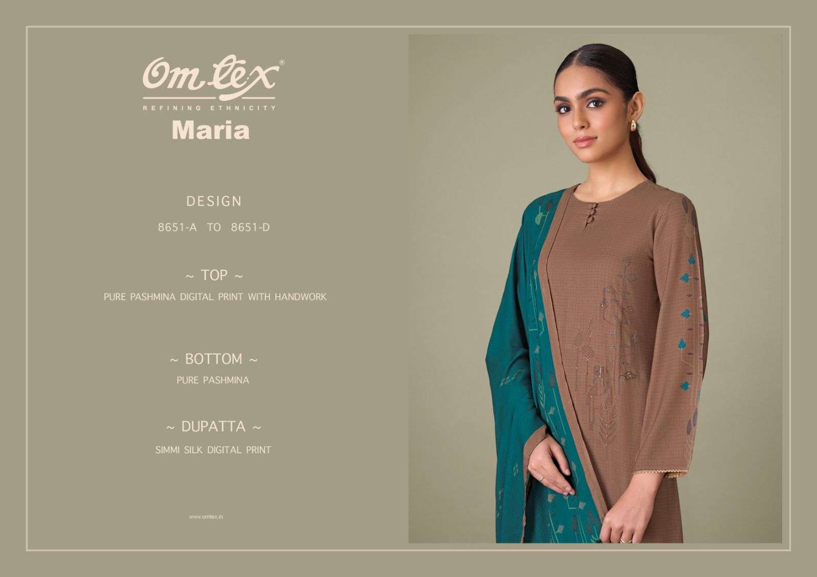 maria  by omtex 8651 colors fancy handwork pashmin digital printed salwar kameez wholesale price surat