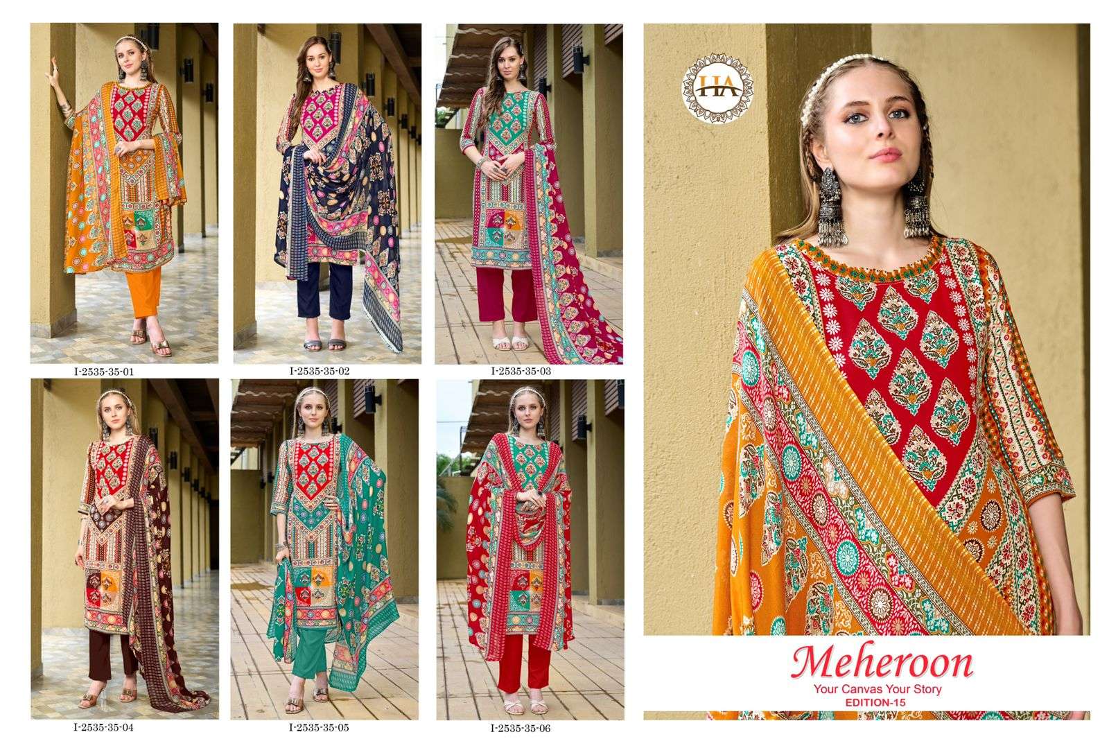 meheroon vol-15 by harshit fashion colors visocse rayon salwar kameez wholesale price surat