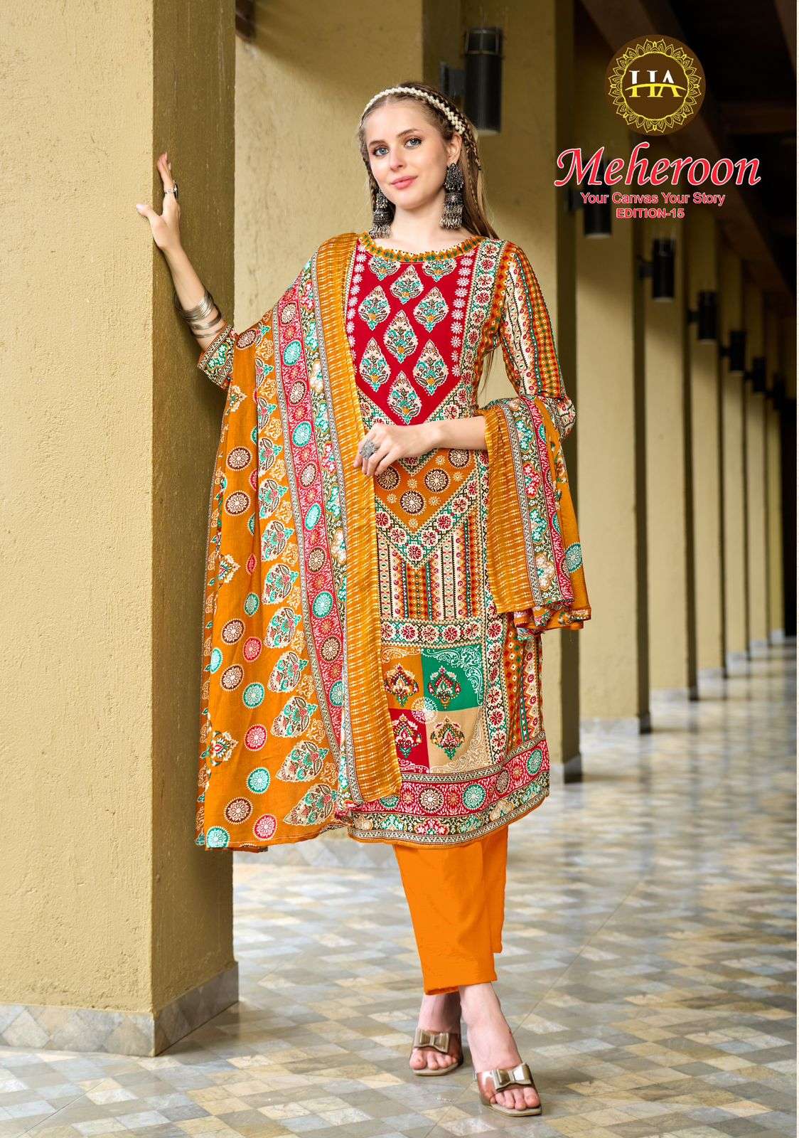 meheroon vol-15 by harshit fashion colors visocse rayon salwar kameez wholesale price surat