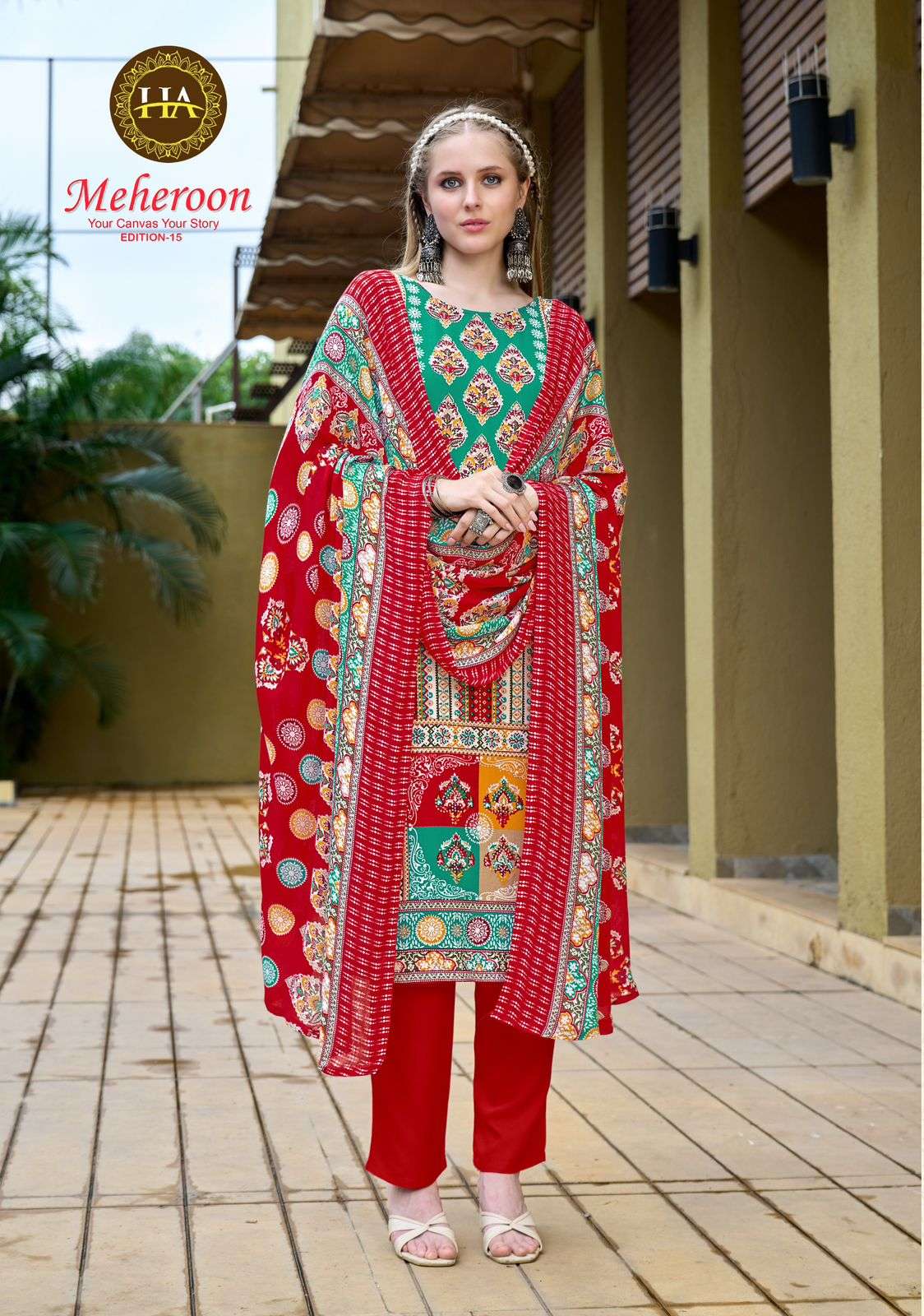 meheroon vol-15 by harshit fashion colors visocse rayon salwar kameez wholesale price surat