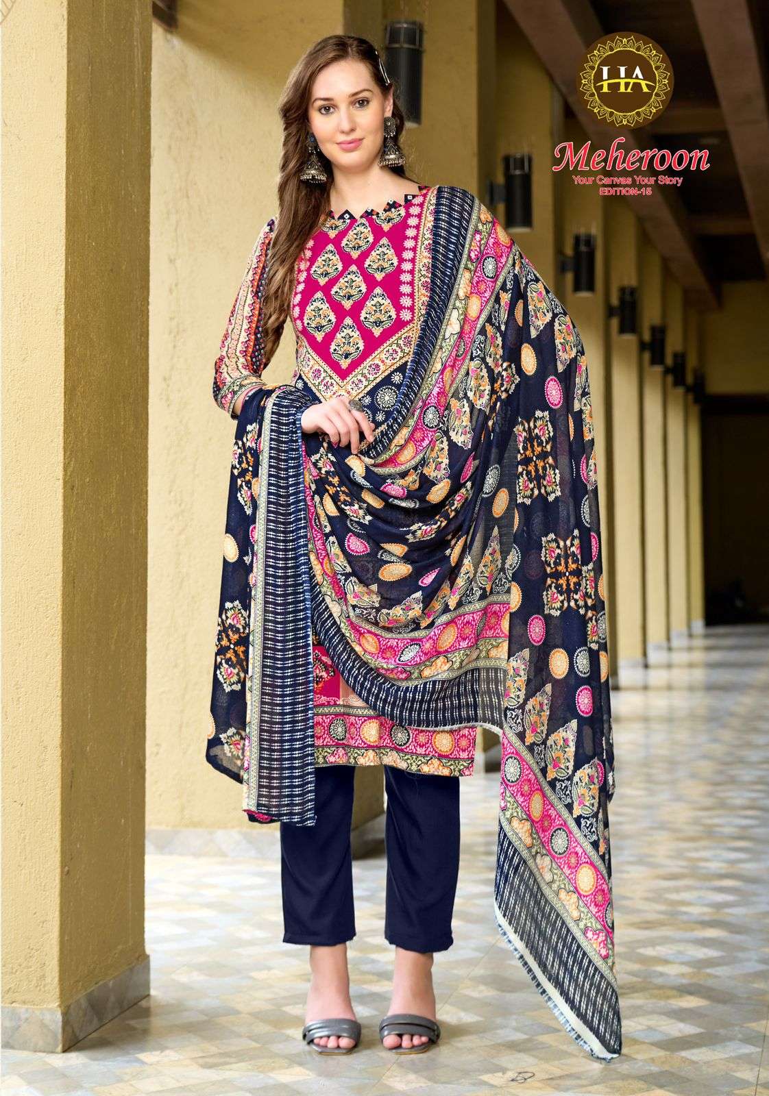 meheroon vol-15 by harshit fashion colors visocse rayon salwar kameez wholesale price surat