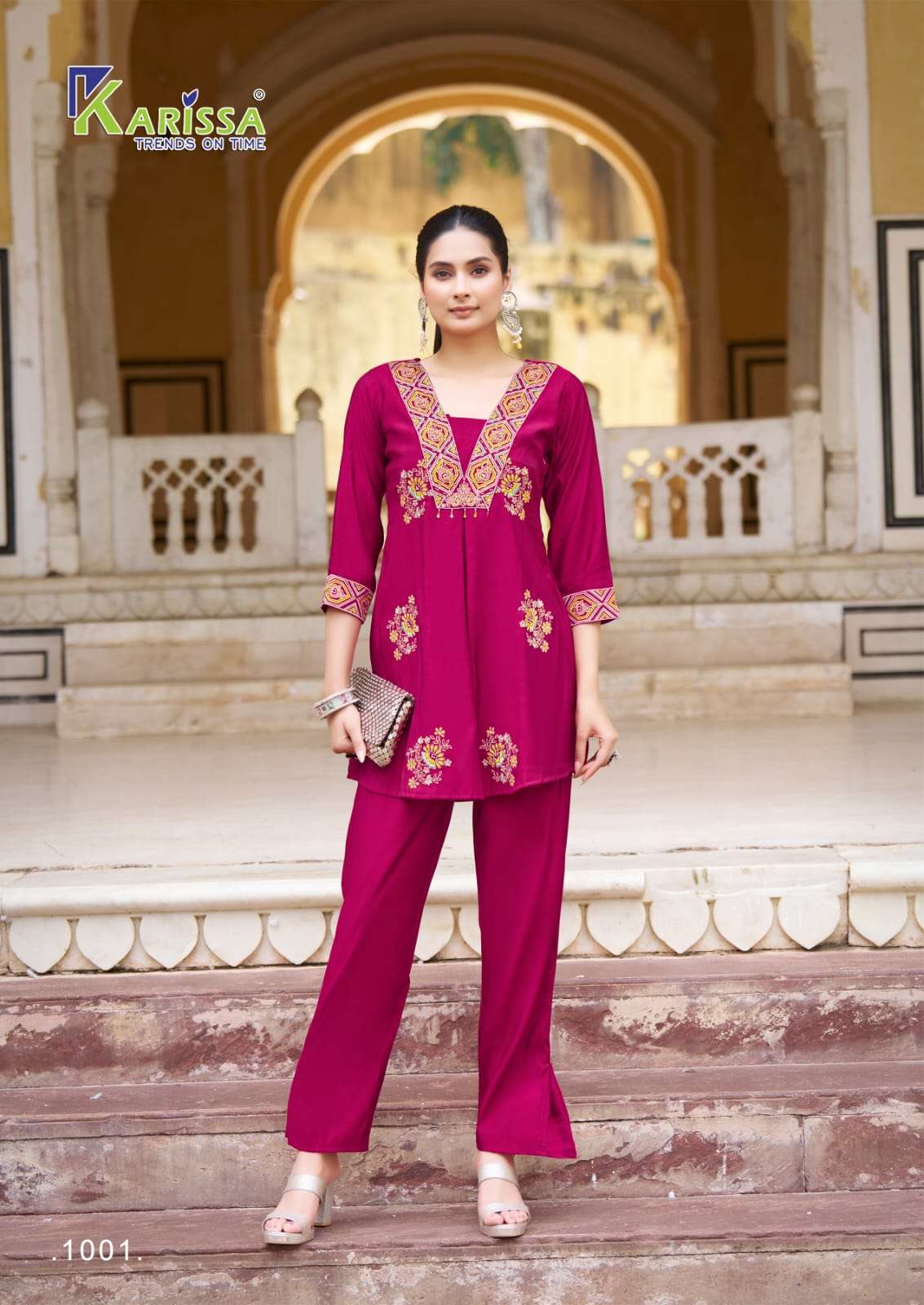 mushq by karissa 1001-1004 series viscose roman readymade cord set wholesale price surat