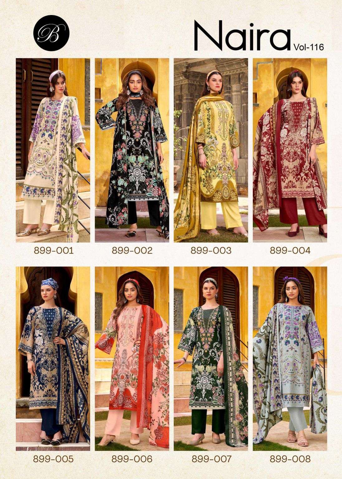 naira vol-116 by belliza designer colors exclusive heavy self embroidered cotton suit wholesale price surat