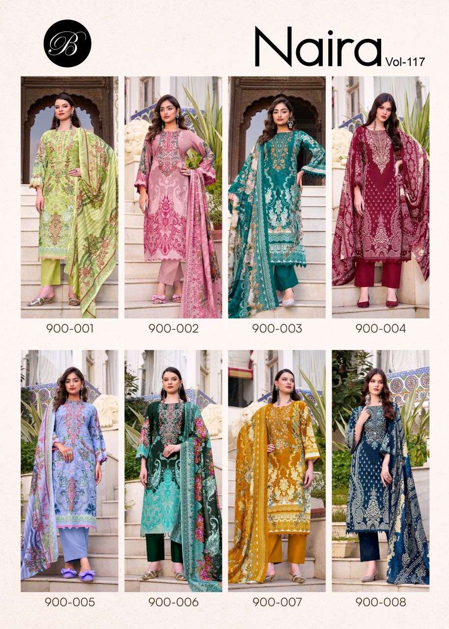  naira vol-117 by belliza designer colors cotton digital print with heavy embroidered salwar kameez wholesale price surat