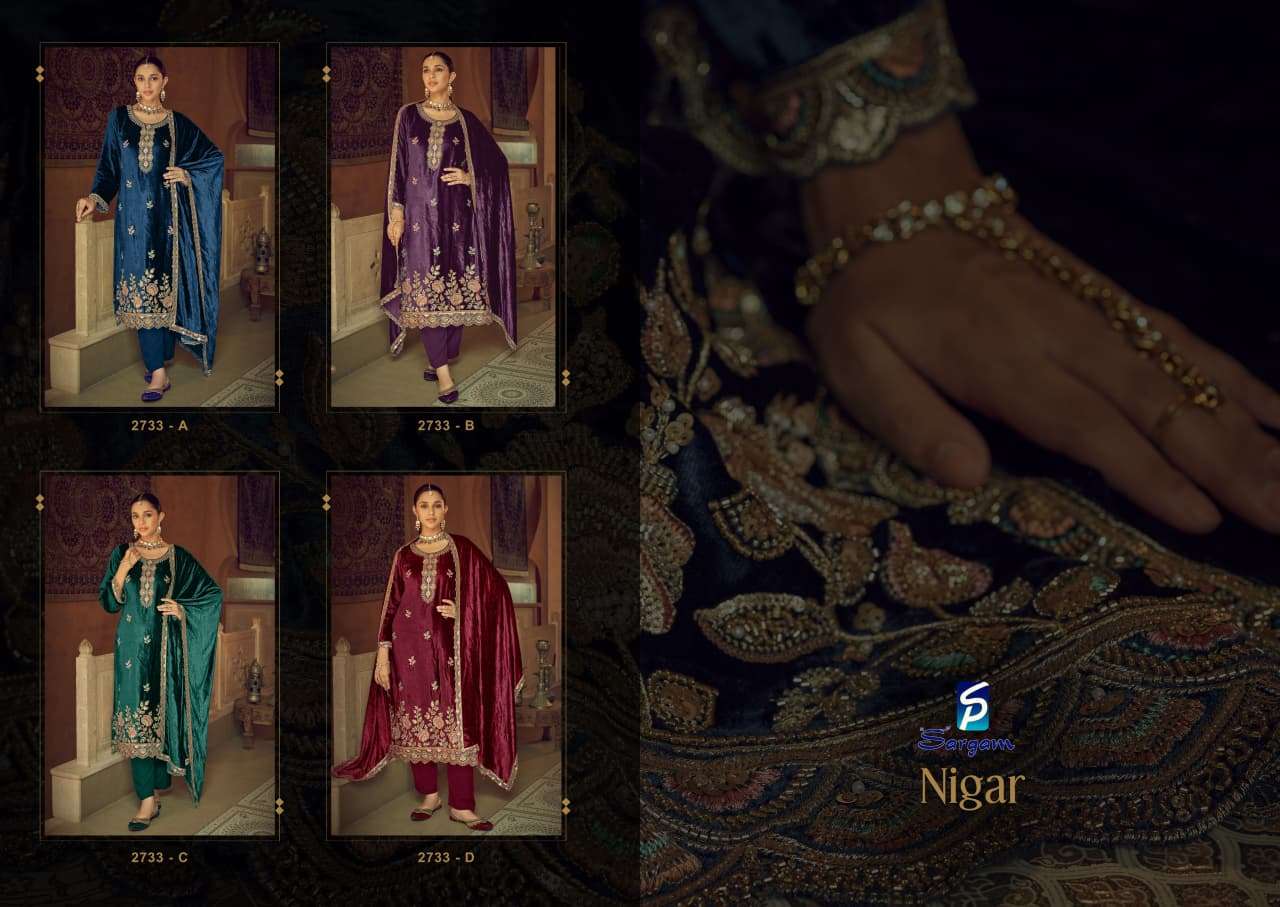 nigar by sargam 2733 colors fancy beads work fancy velvet salwar kameez wholesale price surat