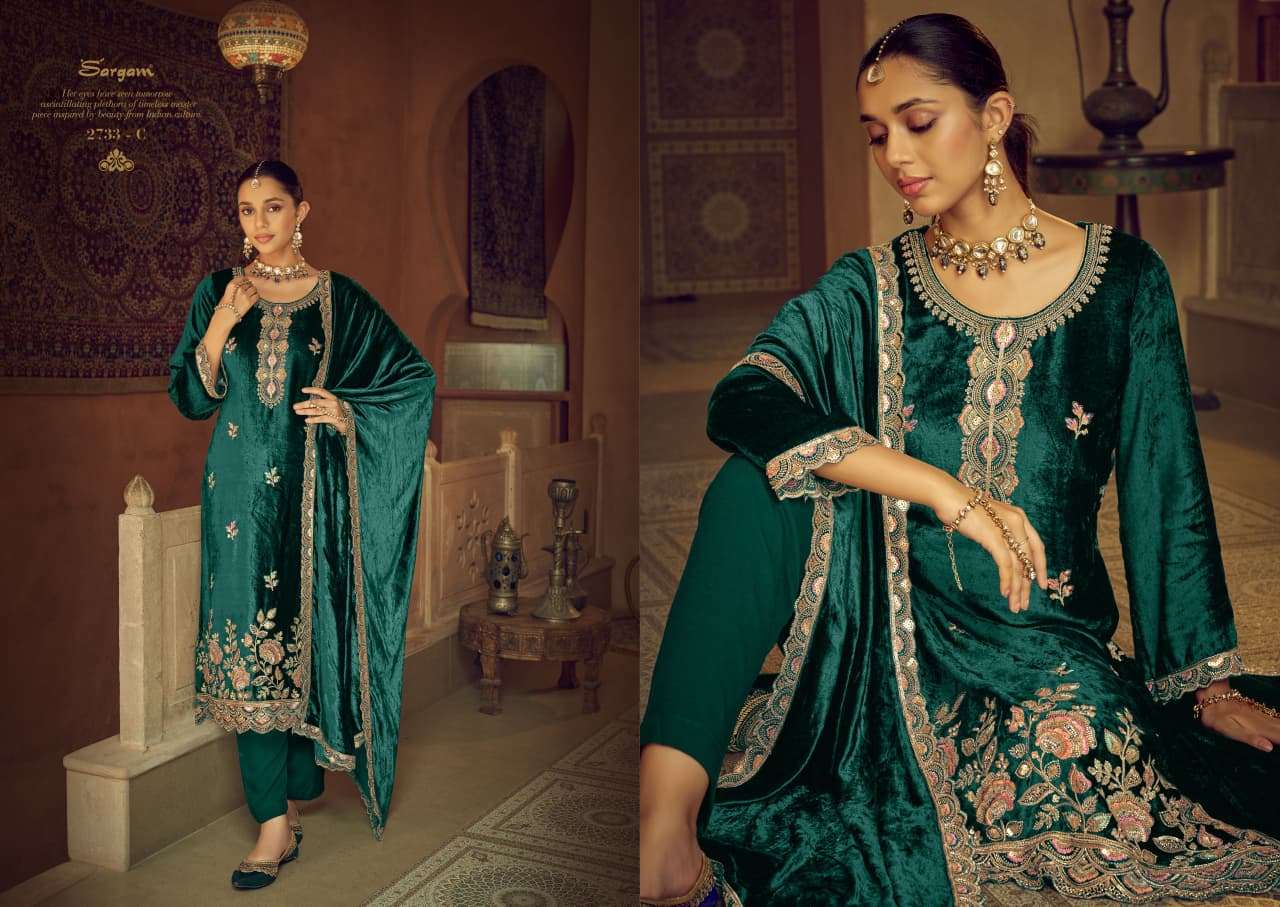 nigar by sargam 2733 colors fancy beads work fancy velvet salwar kameez wholesale price surat