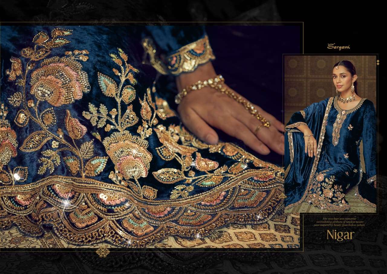 nigar by sargam 2733 colors fancy beads work fancy velvet salwar kameez wholesale price surat