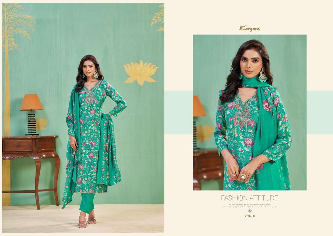 nikisha vol-6 by sargam print 2736 colors fancy digital printed modal muslin salwar kameez wholesale price surat