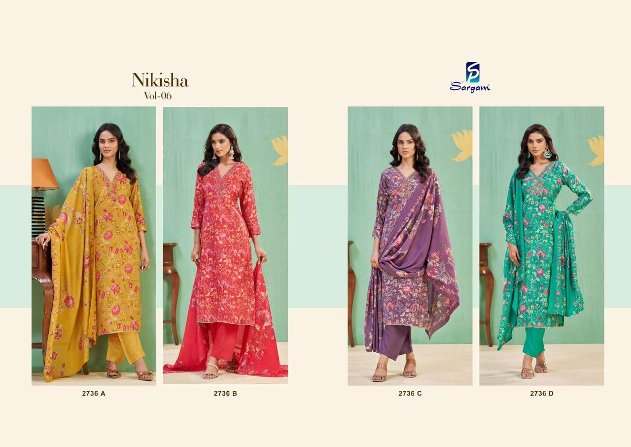 nikisha vol-6 by sargam print 2736 colors fancy digital printed modal muslin salwar kameez wholesale price surat