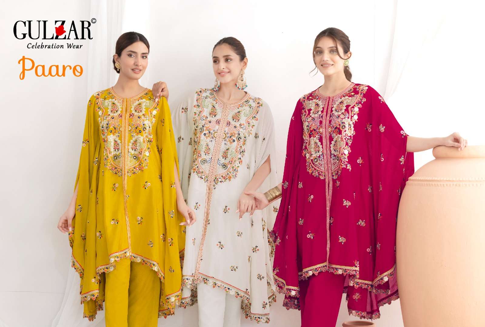 paaro by gulzar colors chinon with heavy embroidered readymade kaftan wholesale price surat