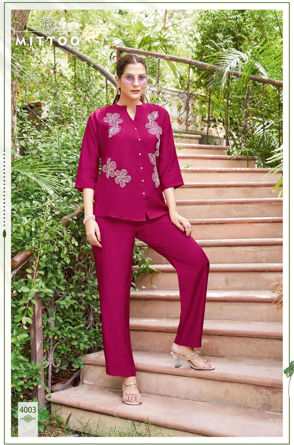 pranjal by mittoo 4001-4006 series viscose weaving readymade cord set wholesale price surat