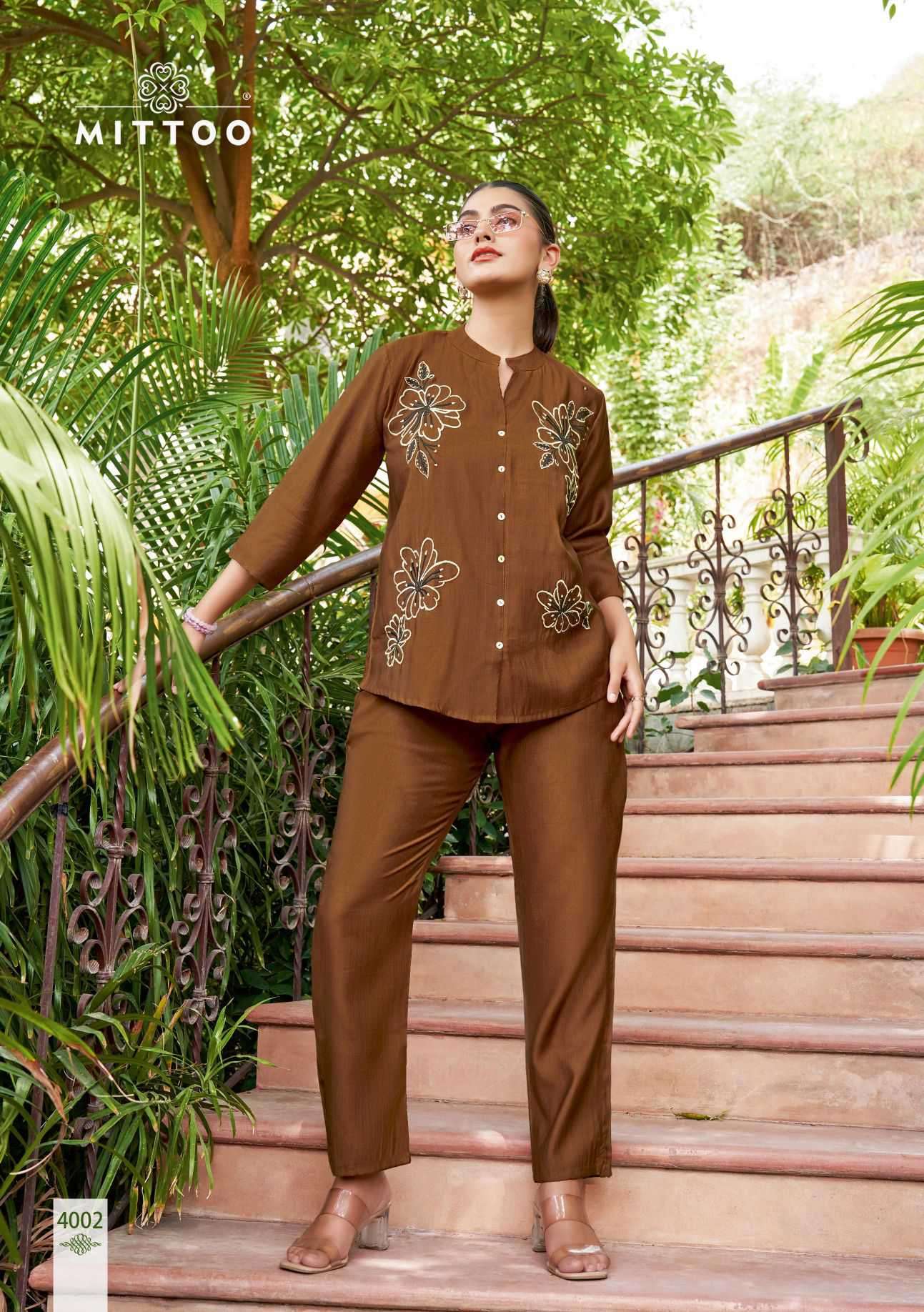 pranjal by mittoo 4001-4006 series viscose weaving readymade cord set wholesale price surat