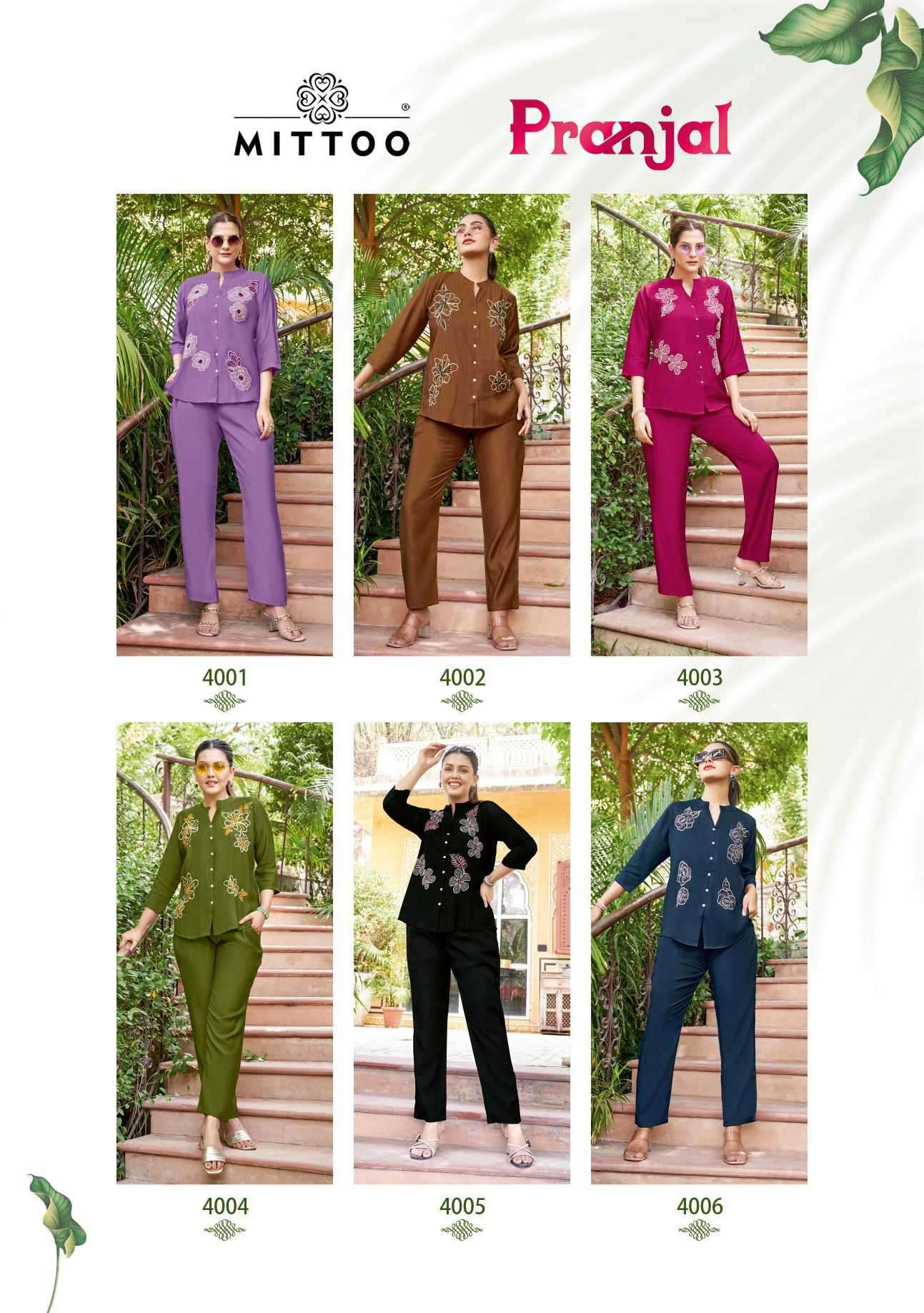 pranjal by mittoo 4001-4006 series viscose weaving readymade cord set wholesale price surat