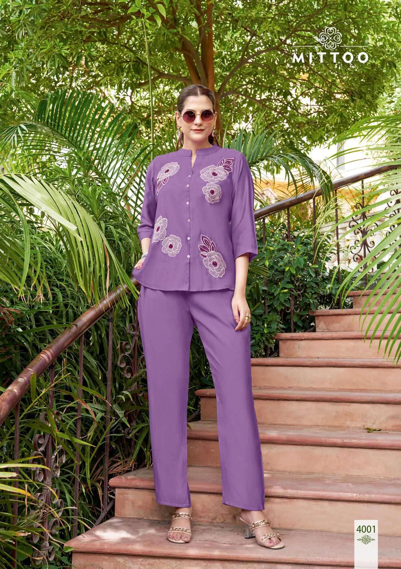 pranjal by mittoo 4001-4006 series viscose weaving readymade cord set wholesale price surat