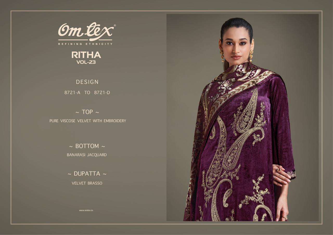 ritha-23 by omtex 8721 colors heavy embroidered velvet salwar kameez wholesale price surat
