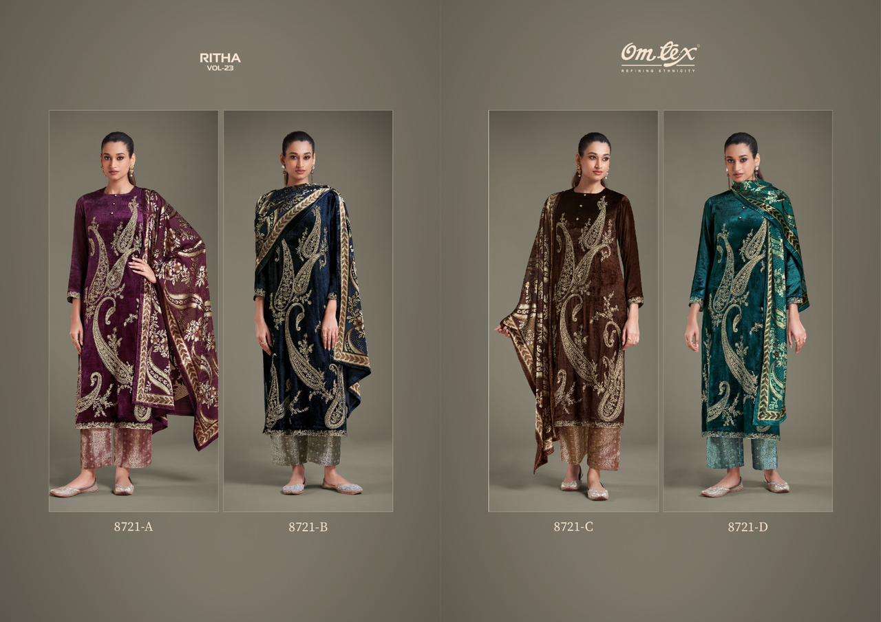 ritha-23 by omtex 8721 colors heavy embroidered velvet salwar kameez wholesale price surat