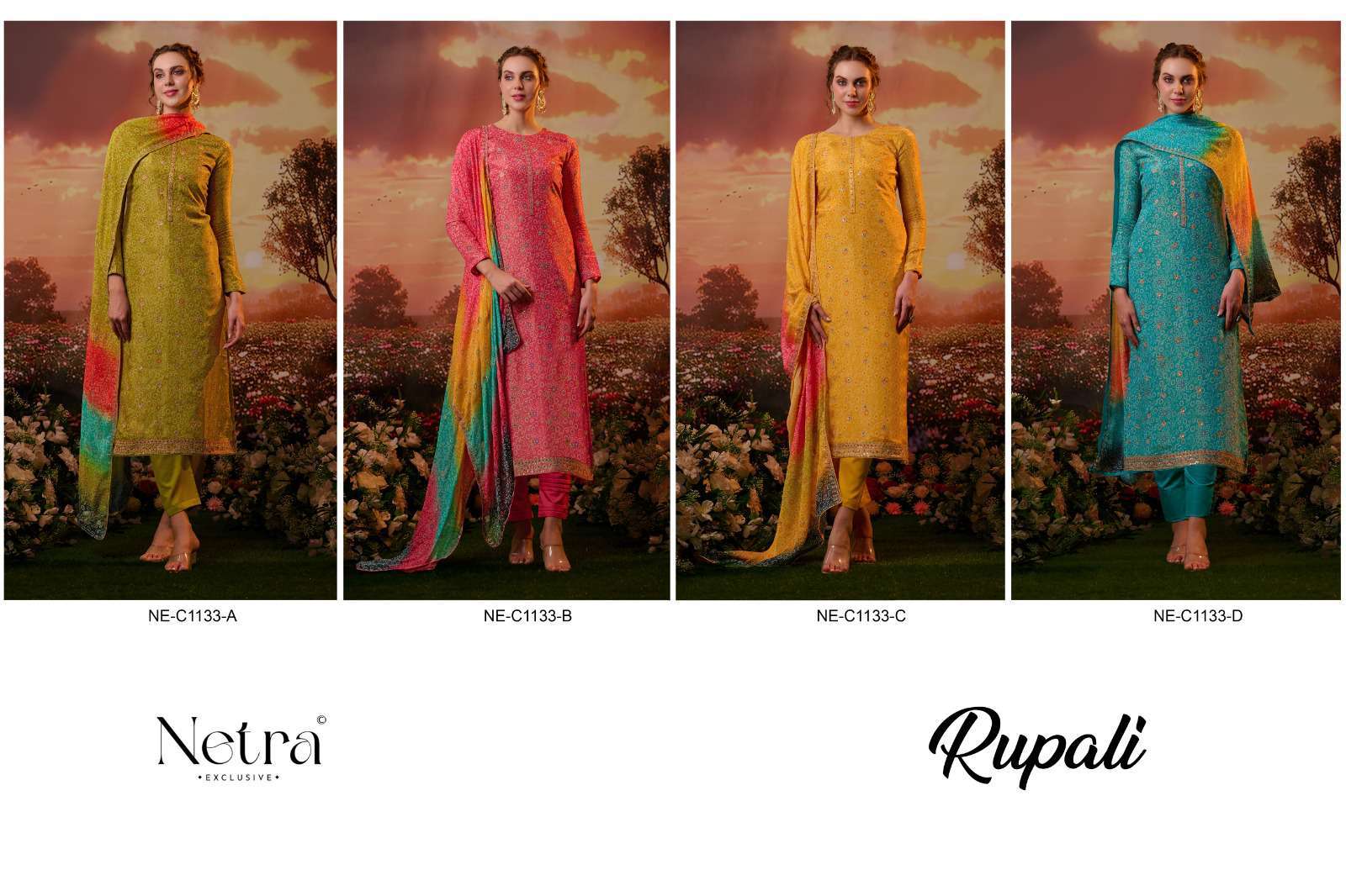 rupali by netra 1133 colors digital printed viscose silk designer suit wholesale price surat